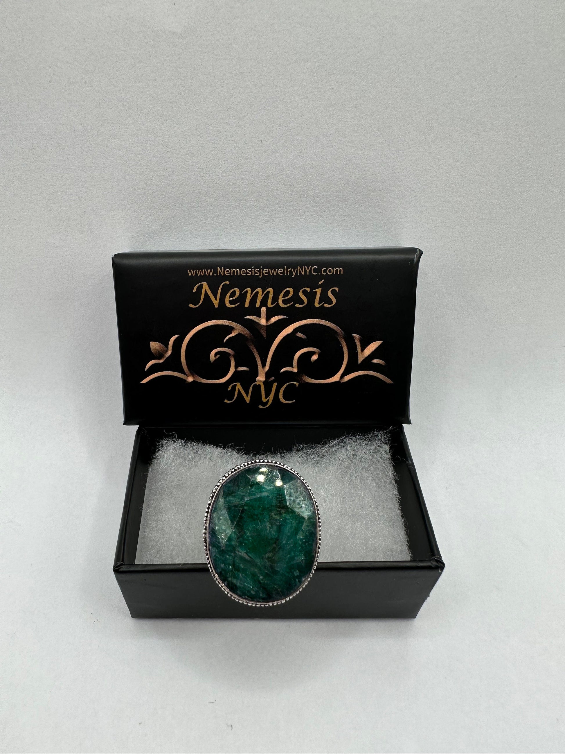 Vintage Green Raw Emerald White Bronze Statement Ring