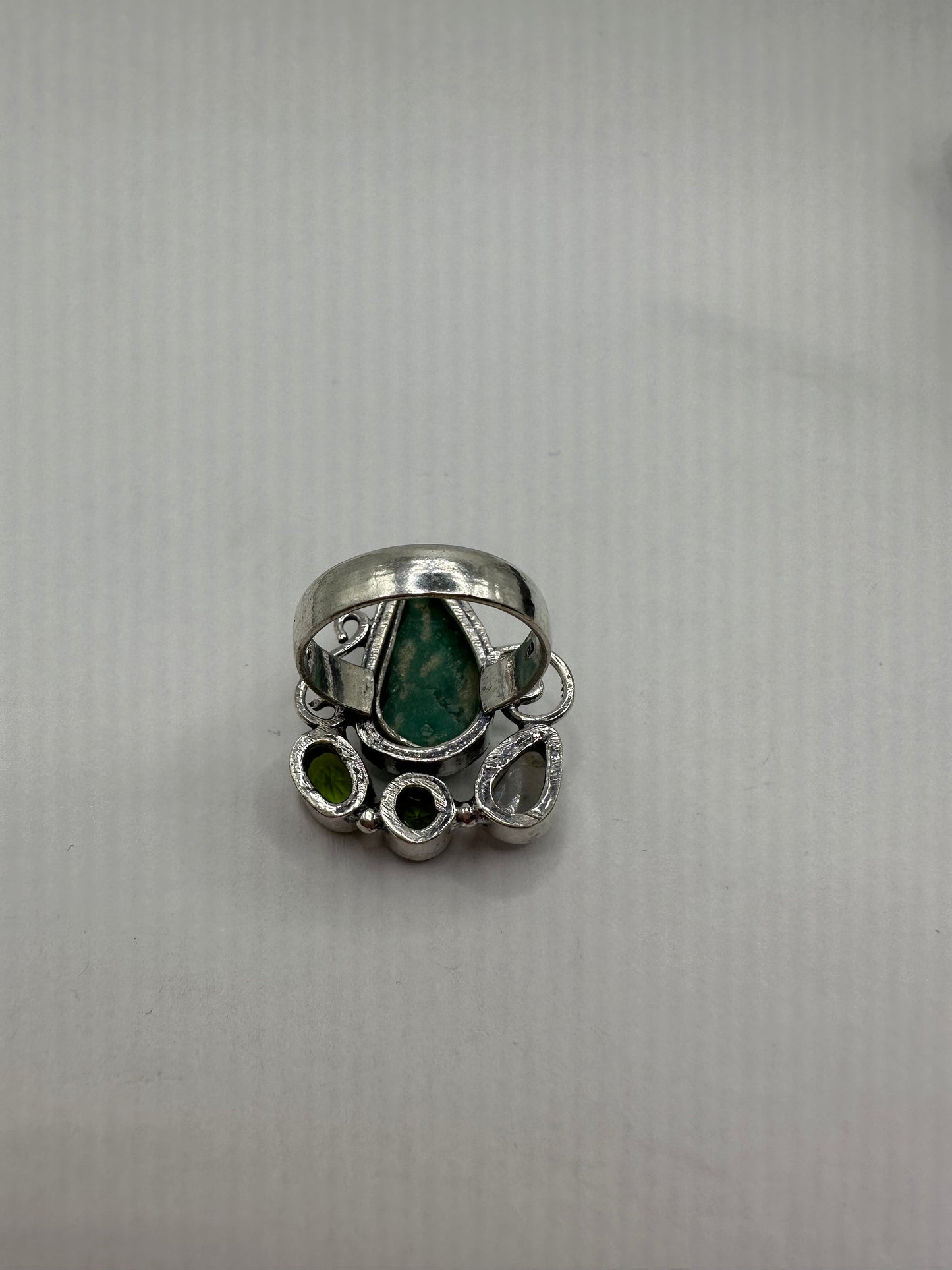 Vintage Green Amazonite Silver Ring Size 8