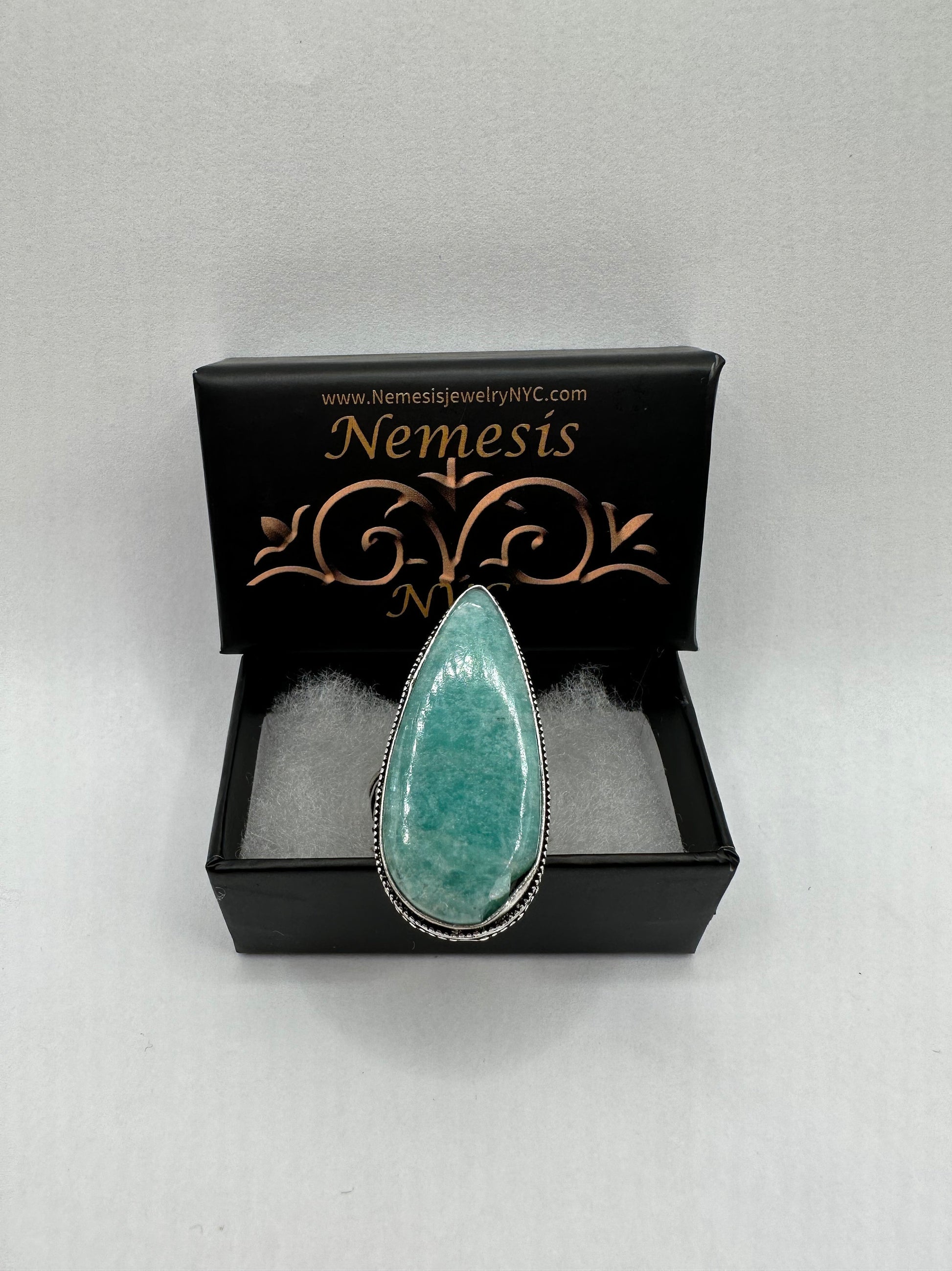 Vintage Green Amazonite Silver Ring Size 9.25