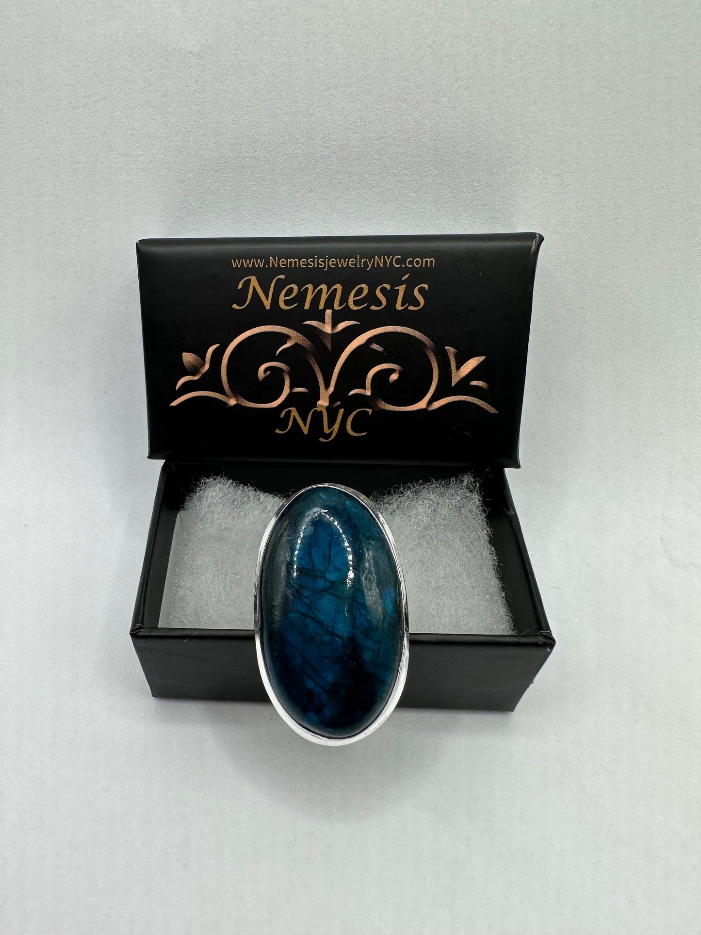 Vintage Large Blue Green Labradorite Stone Silver Ring