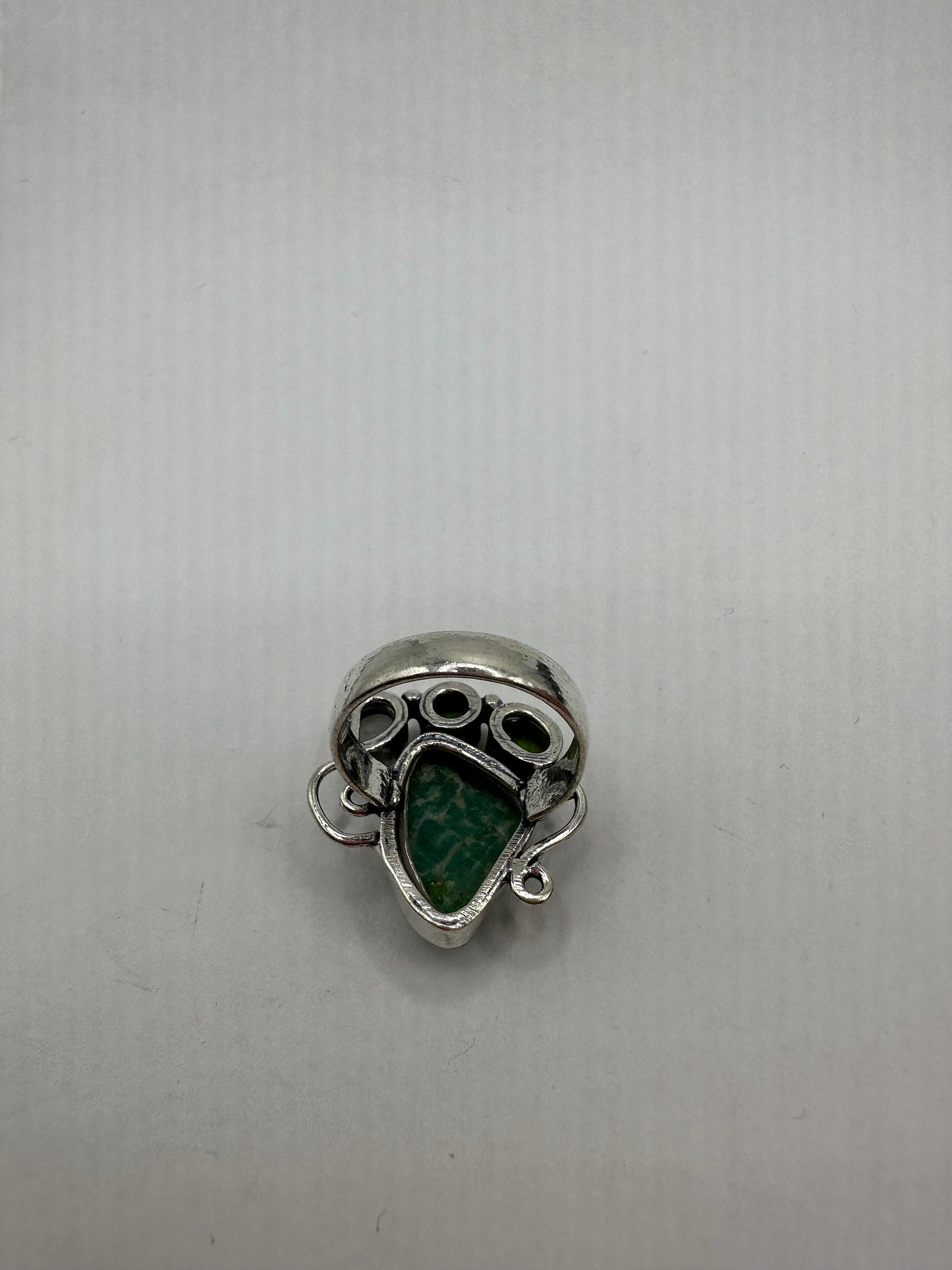 Vintage Green Amazonite Silver Ring Size 7