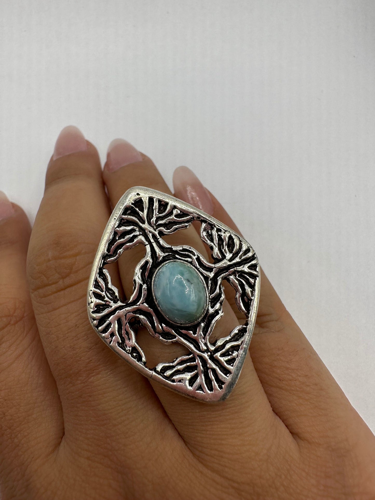 Vintage Blue Genuine Larimar Cocktail Ring