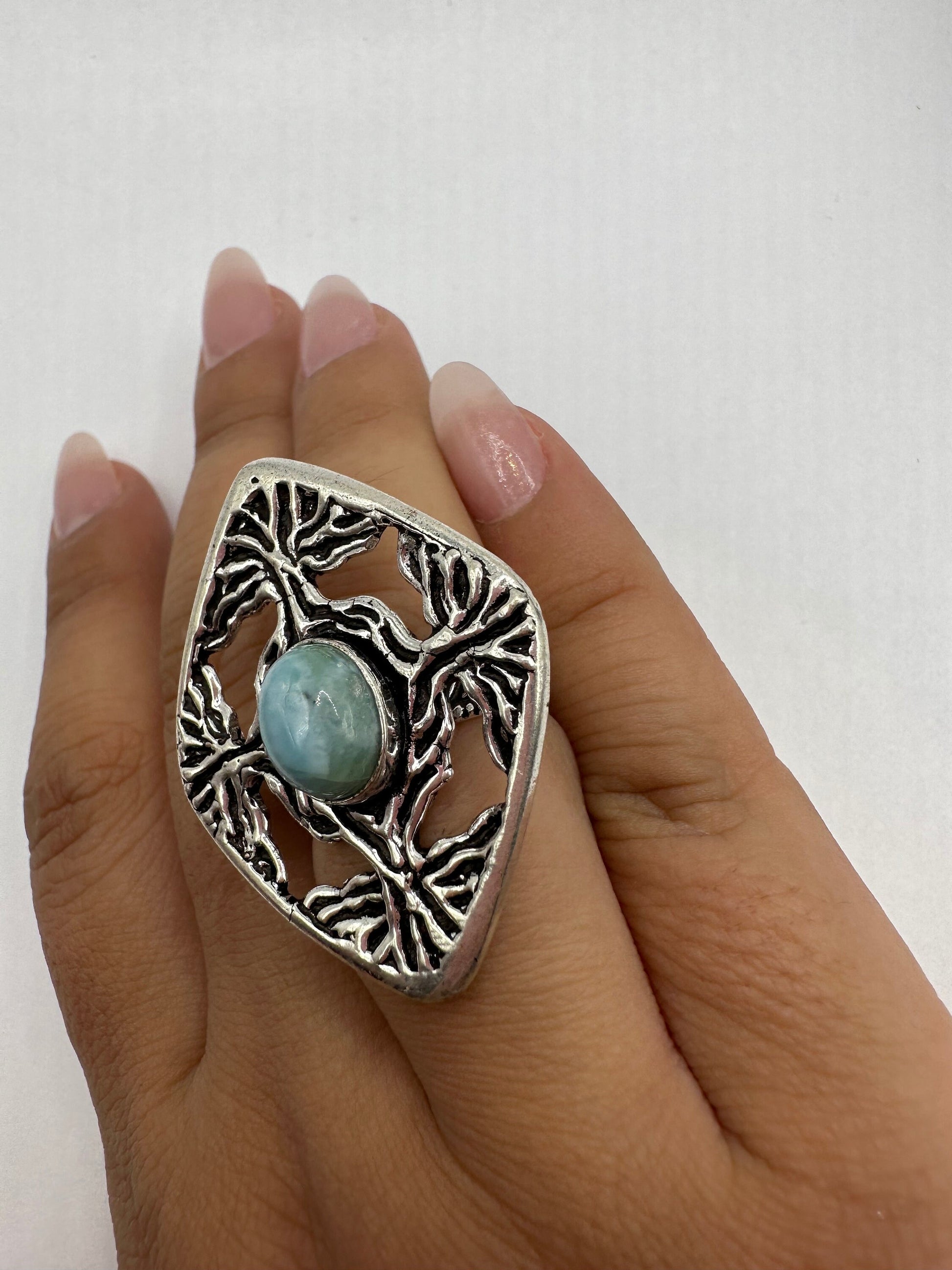 Vintage Blue Genuine Larimar Cocktail Ring