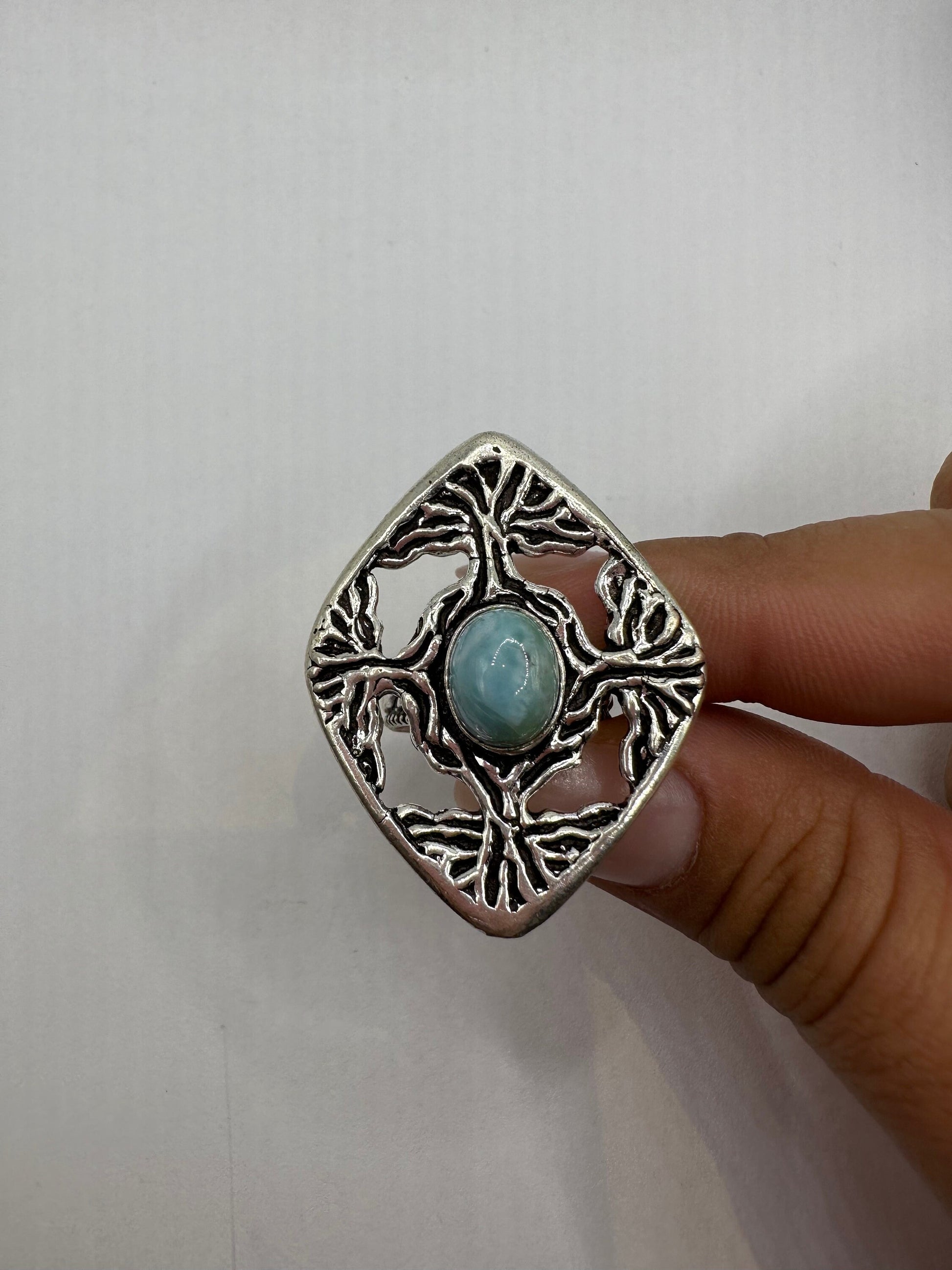 Vintage Blue Genuine Larimar Cocktail Ring