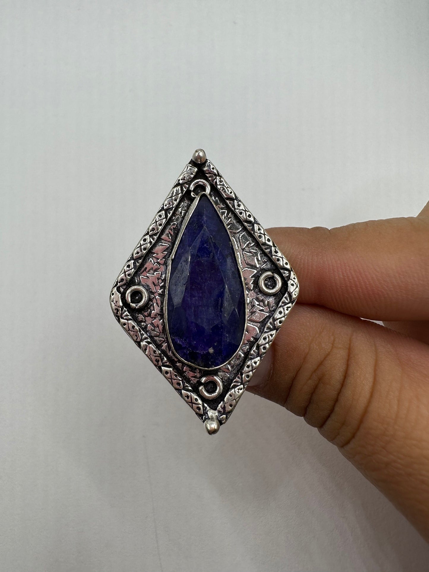 Vintage Raw Blue Sapphire White Bronze Silver Cocktail Ring