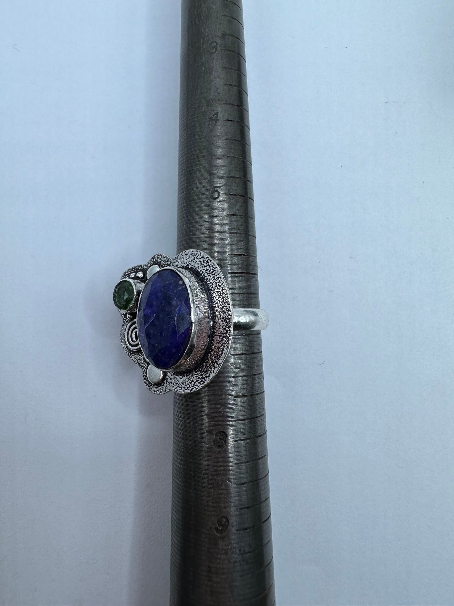 Vintage Raw Blue Sapphire White Bronze Silver Cocktail Ring