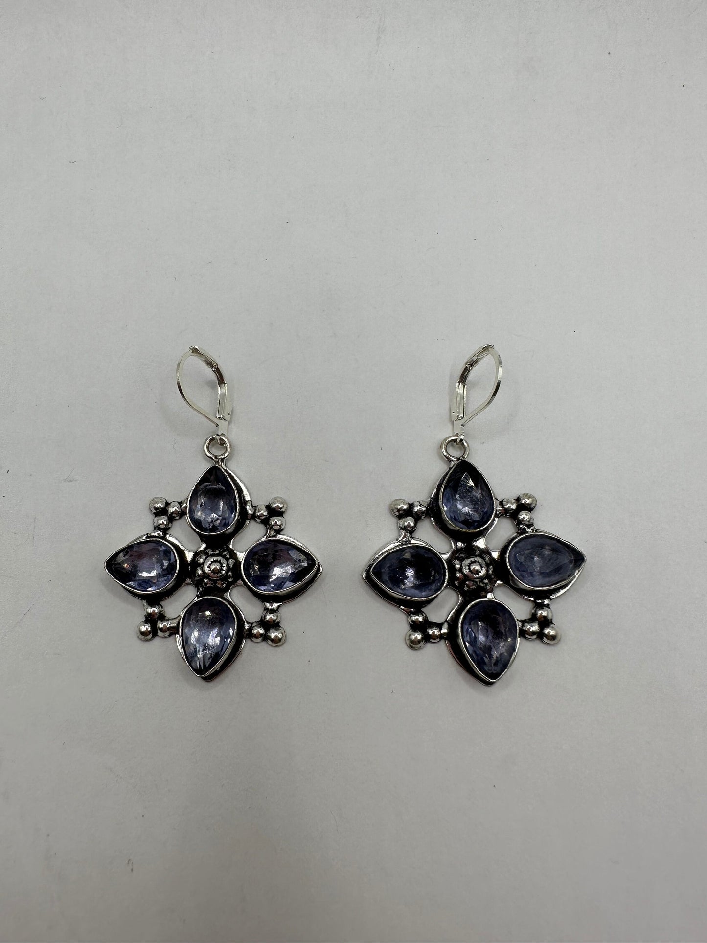 Vintage Blue Iolite Chandelier Earrings Silver Dangle