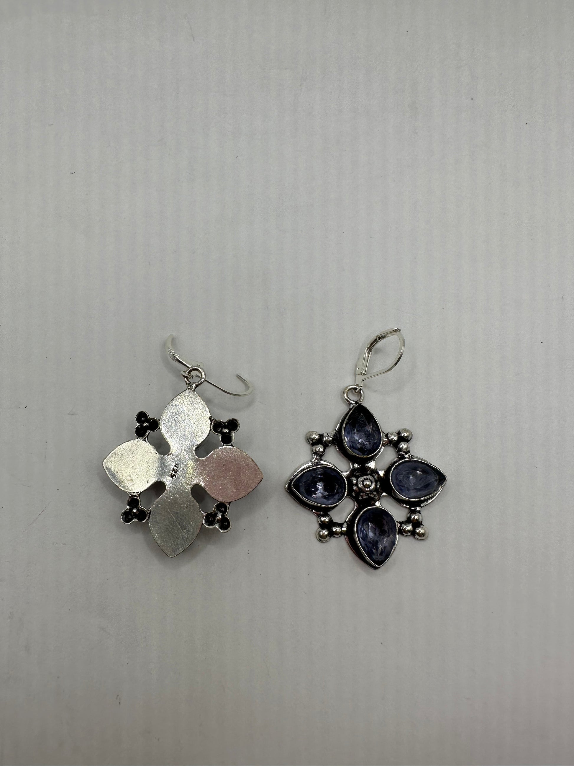 Vintage Blue Iolite Chandelier Earrings Silver Dangle