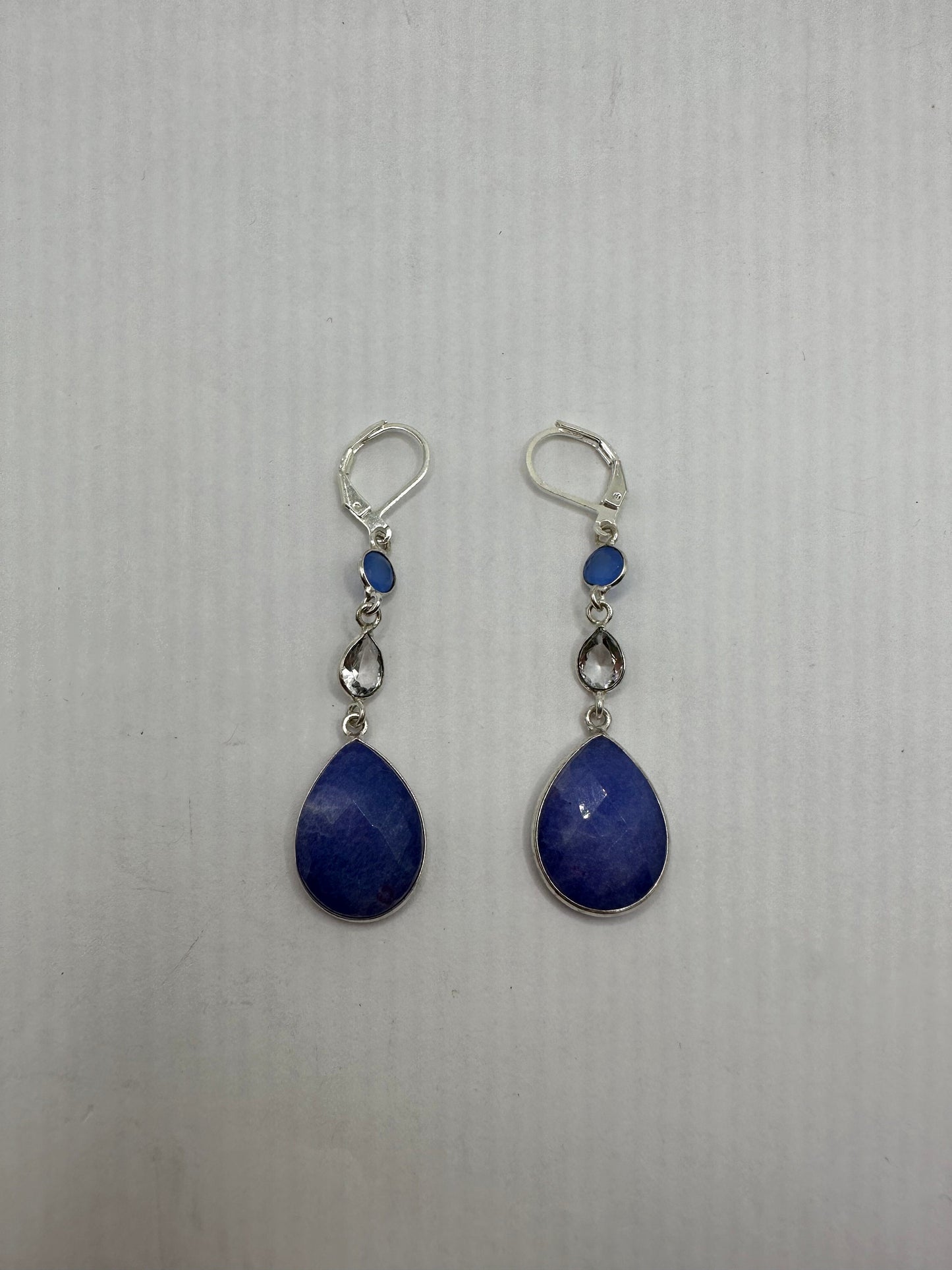 Vintage Blue Raw Sapphire Sterling Silver Lever Back Chandelier Earrings