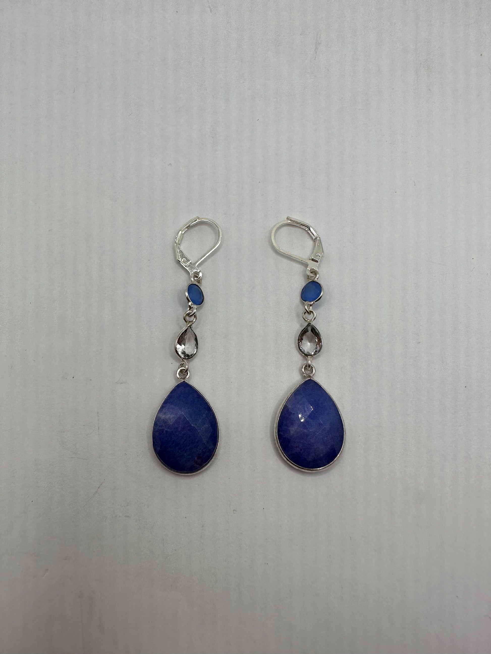 Vintage Blue Raw Sapphire Sterling Silver Lever Back Chandelier Earrings