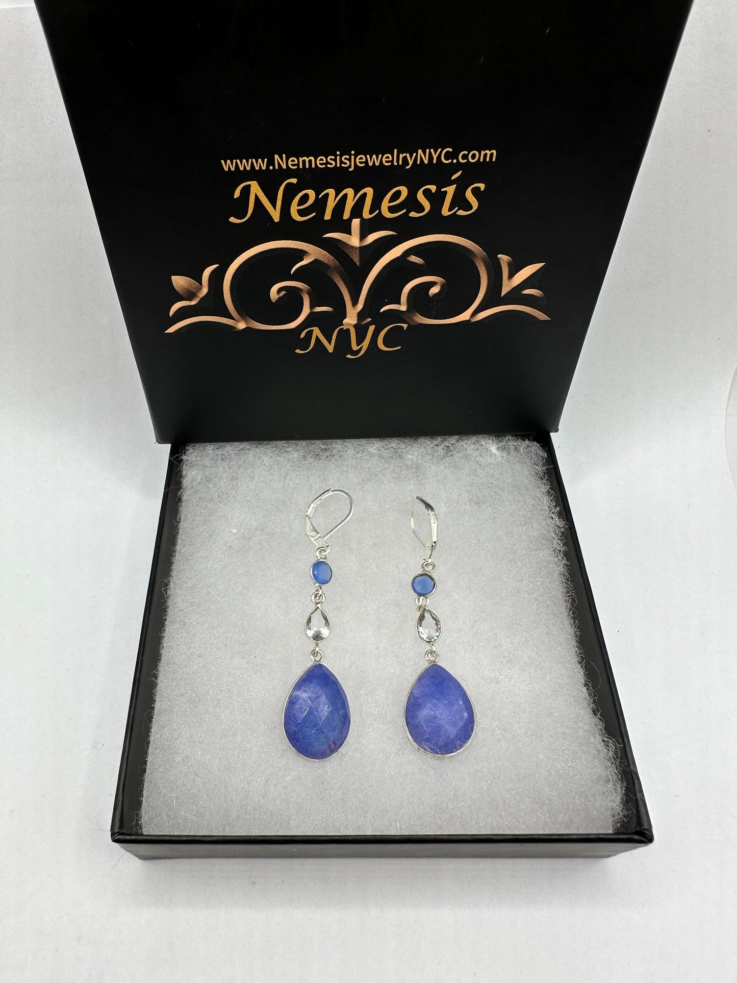 Vintage Blue Raw Sapphire Sterling Silver Lever Back Chandelier Earrings