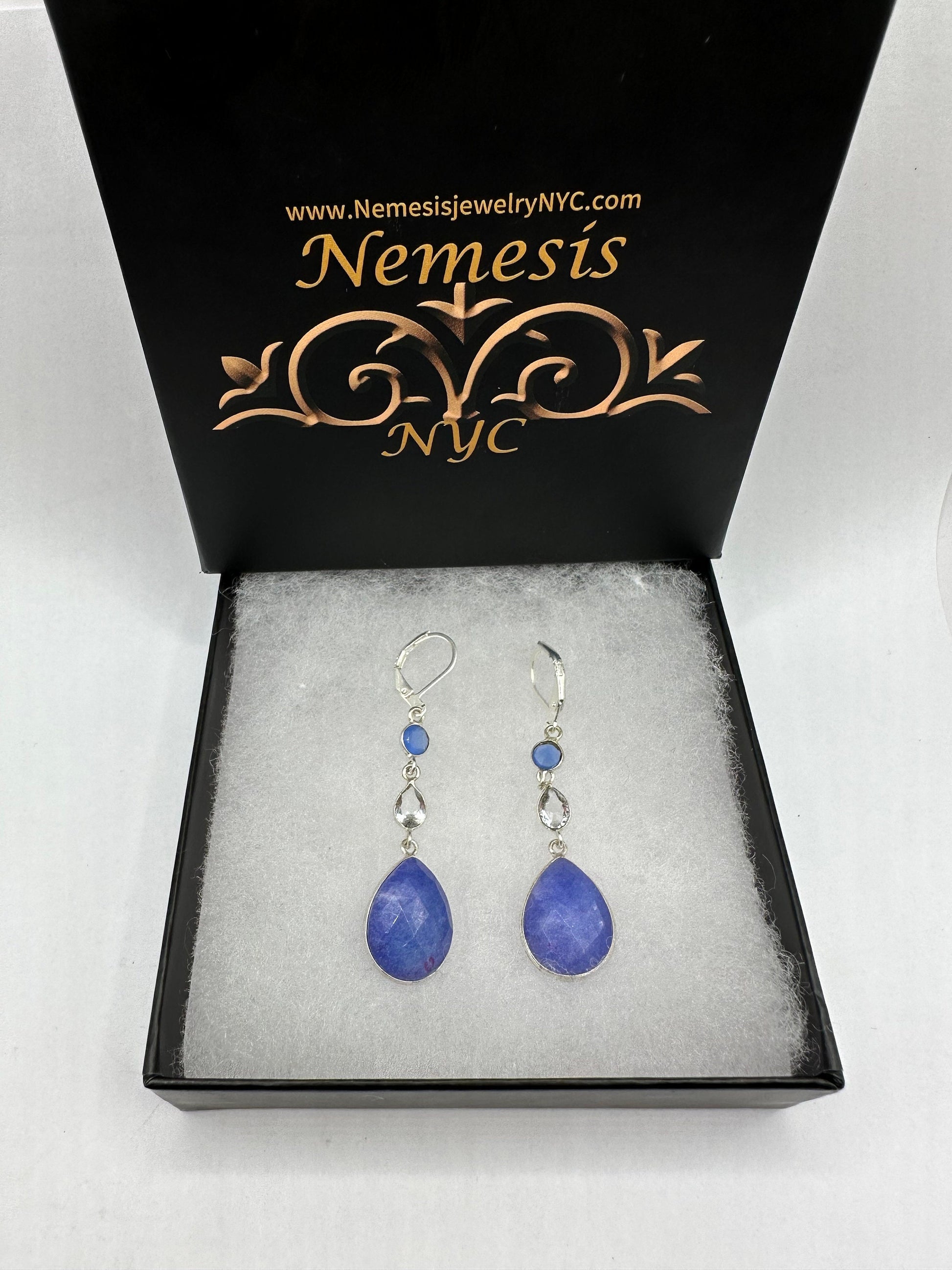 Vintage Blue Raw Sapphire Sterling Silver Lever Back Chandelier Earrings