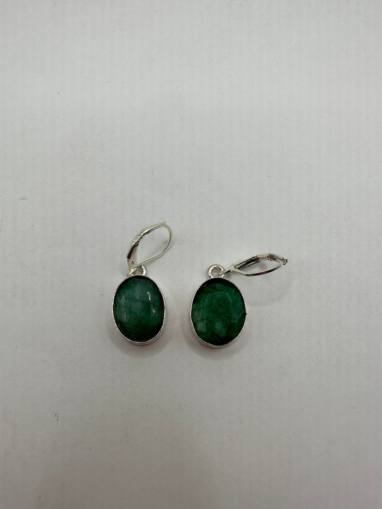 Vintage Raw Emerald Sterling Silver Lever Back Dangle Earrings