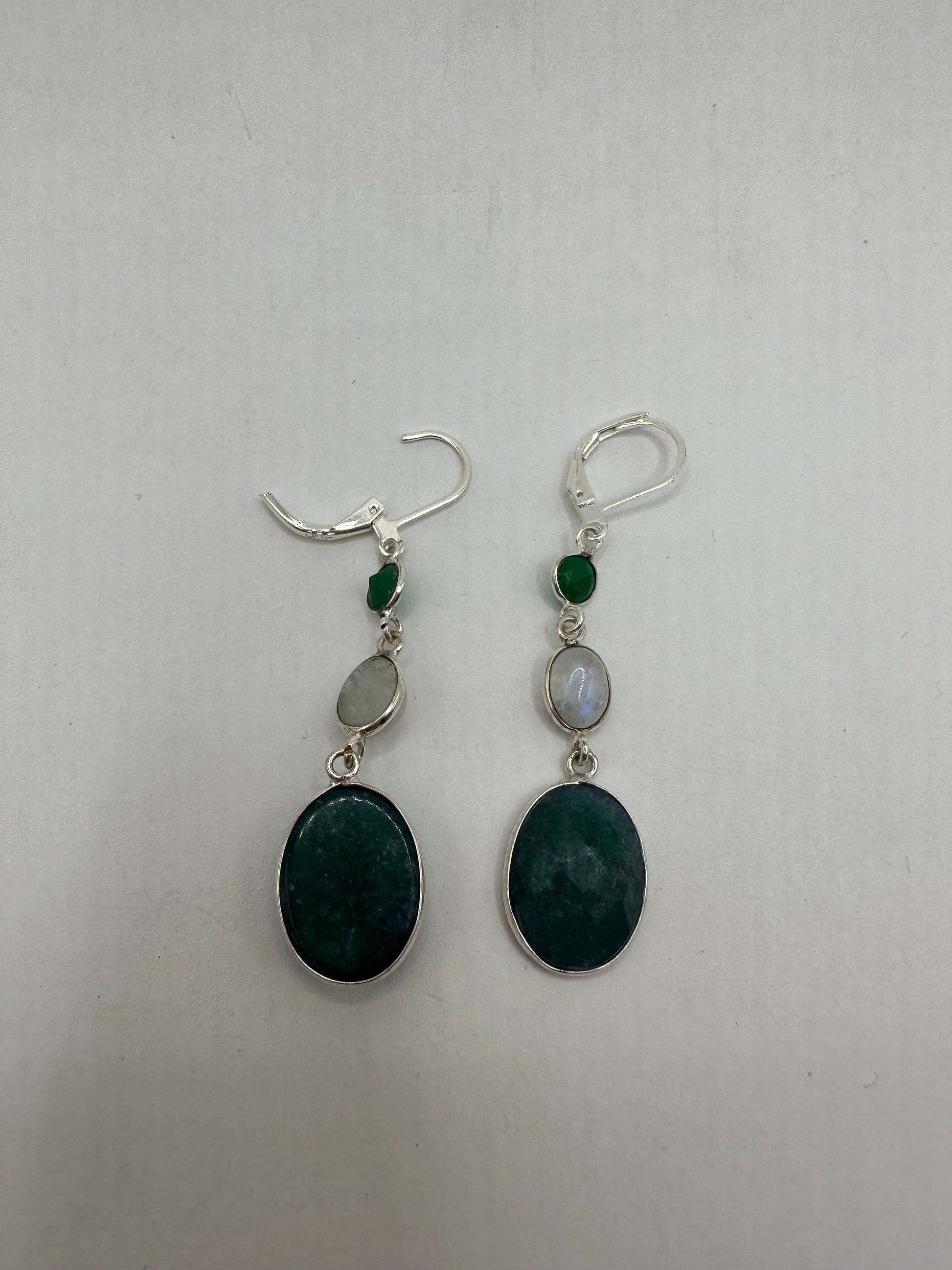 Vintage Raw Emerald Sterling Silver Lever Back Dangle Earrings