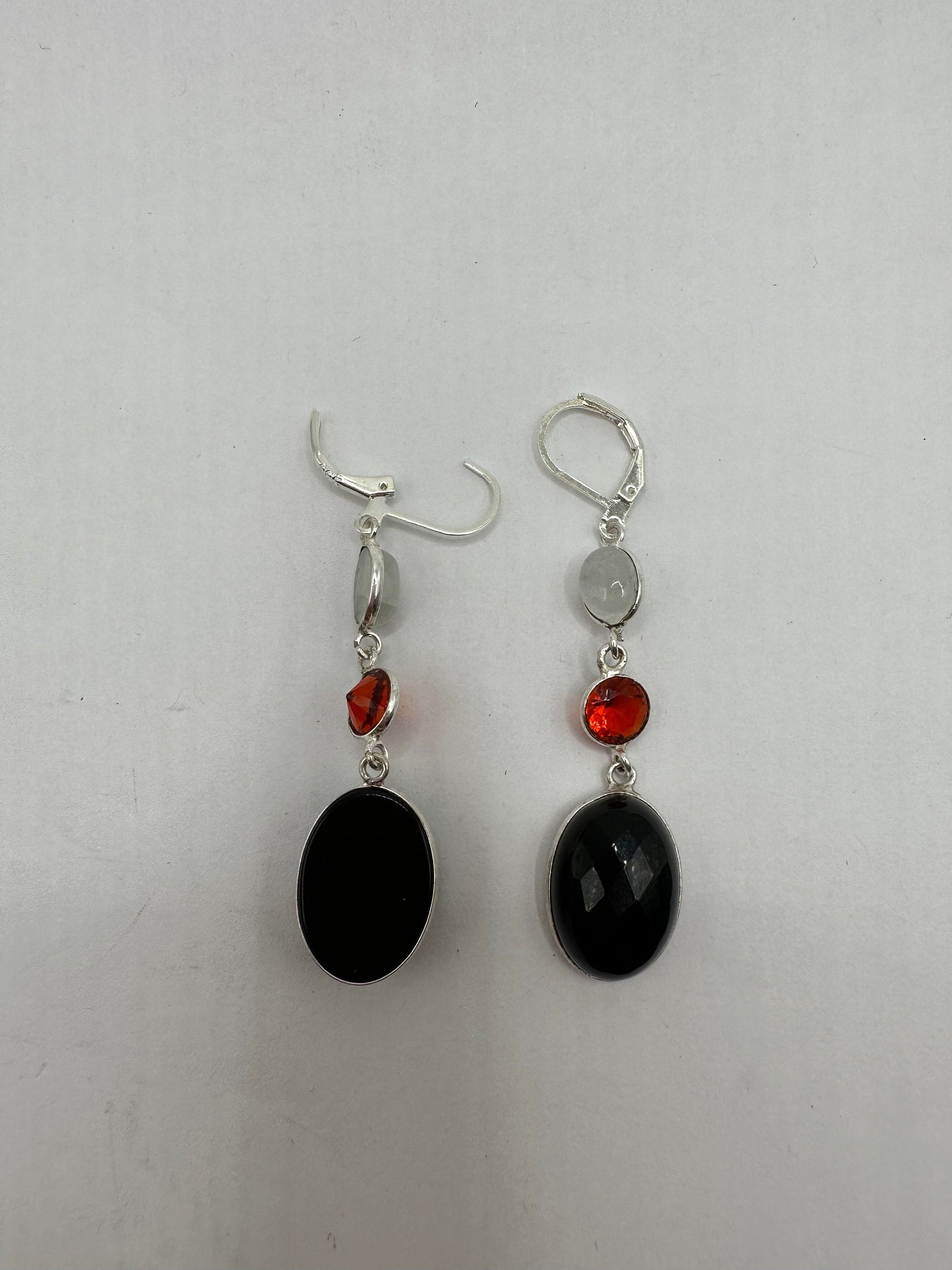 Antique Vintage Black Onyx 925 Silver Dangle LeverBack Earrings