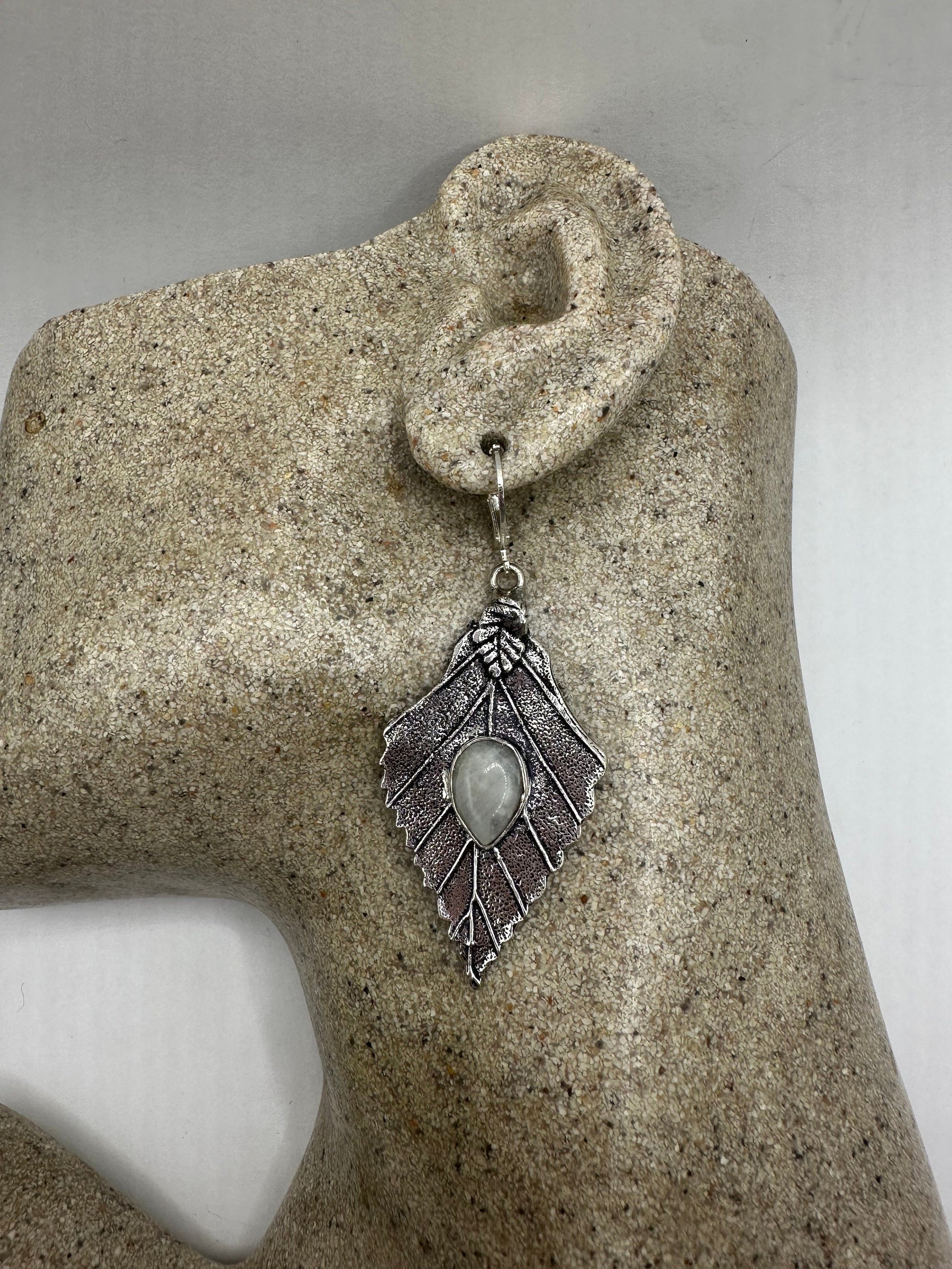 Vintage Rainbow Moonstone Silver Dangle Earrings