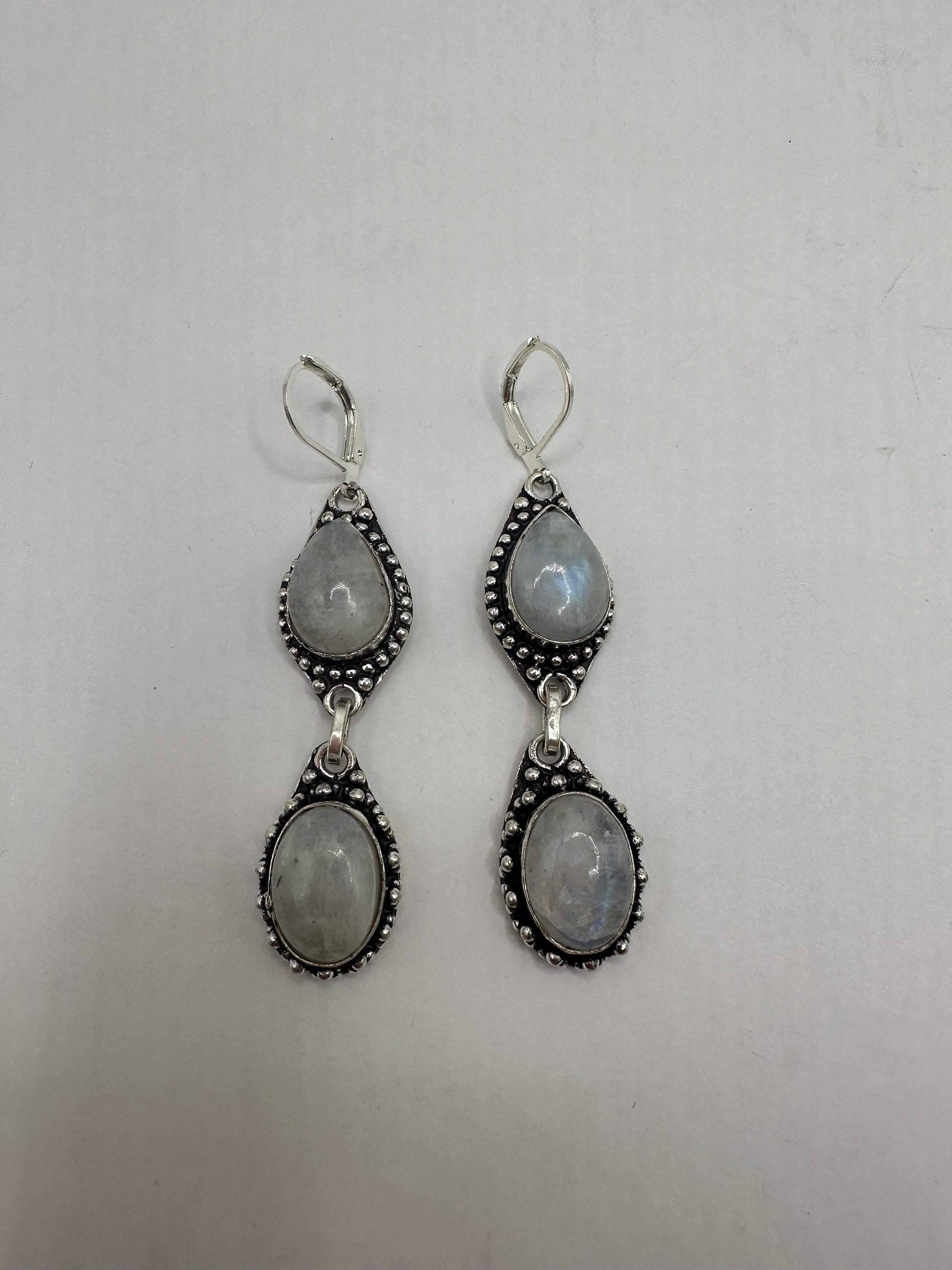 Vintage Rainbow Moonstone Silver Dangle Earrings