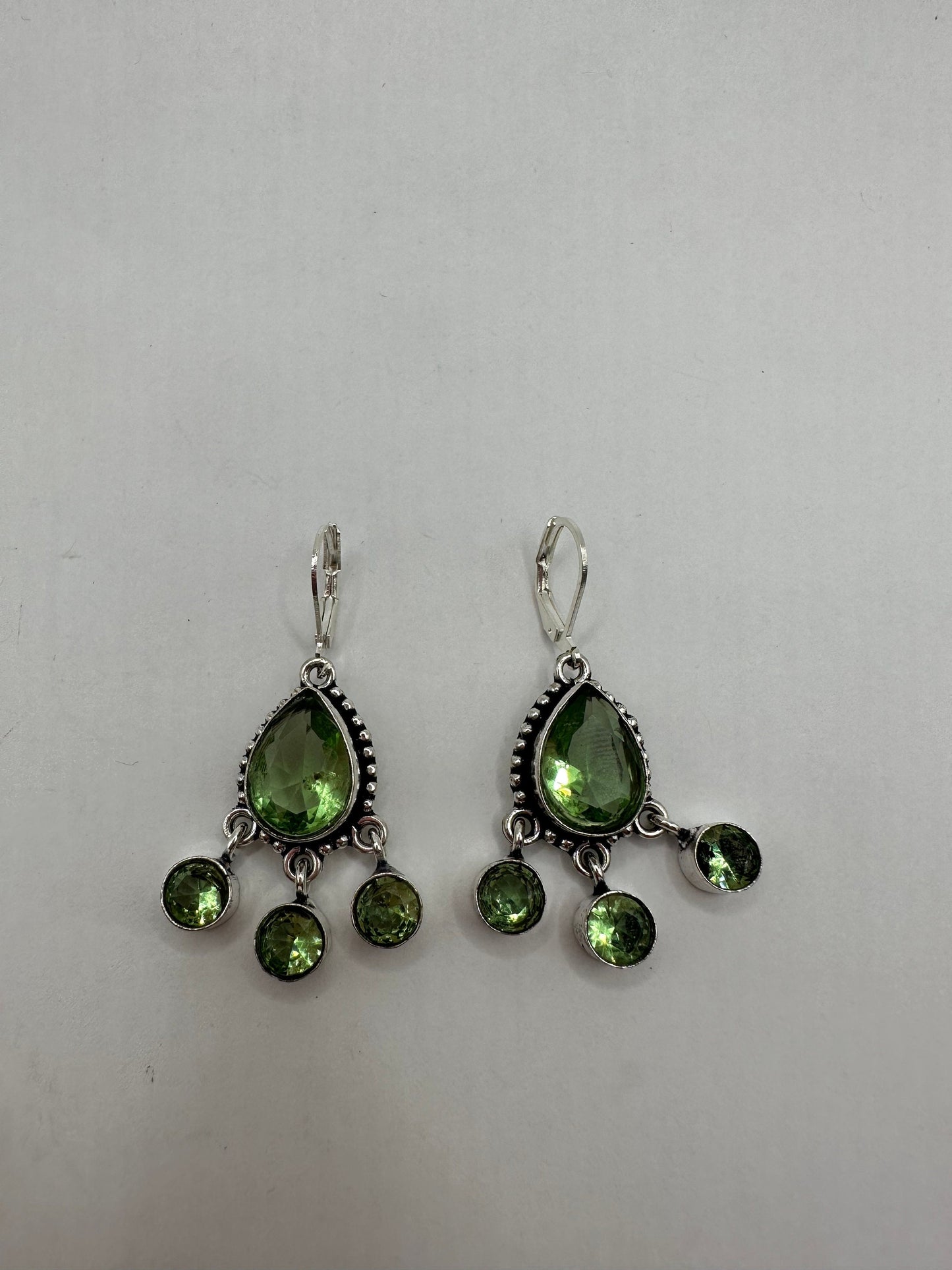 Antique Vintage Green Glass Silver Dangle Earrings