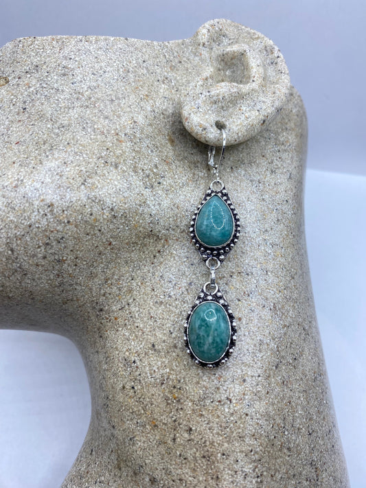 Antique Vintage Green Peridot Silver Dangle Earrings