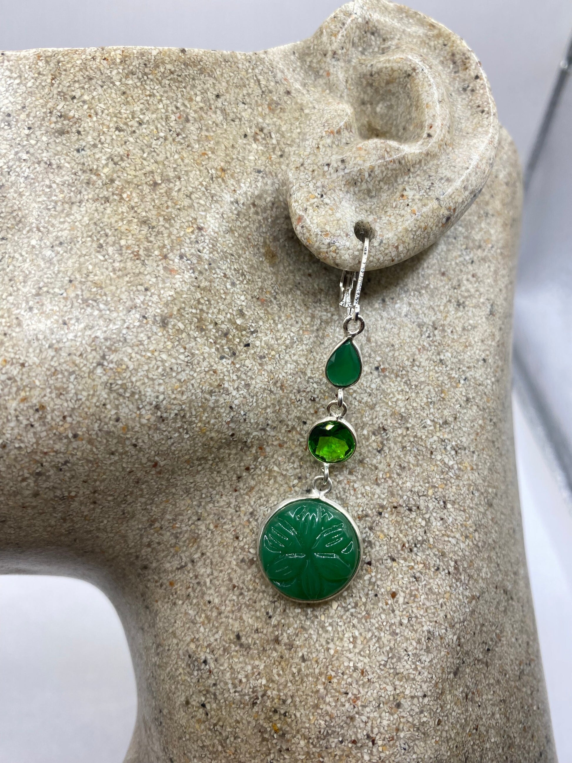 Antique Vintage Green Peridot Silver Dangle Earrings