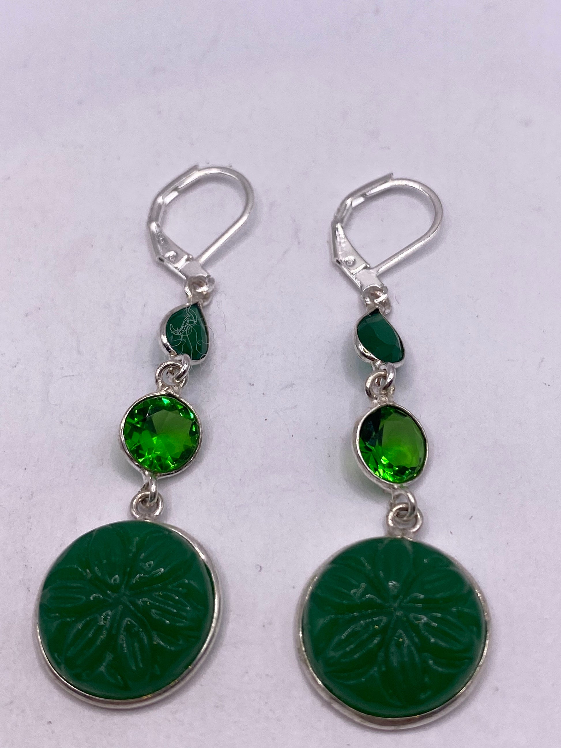 Antique Vintage Green Peridot Silver Dangle Earrings