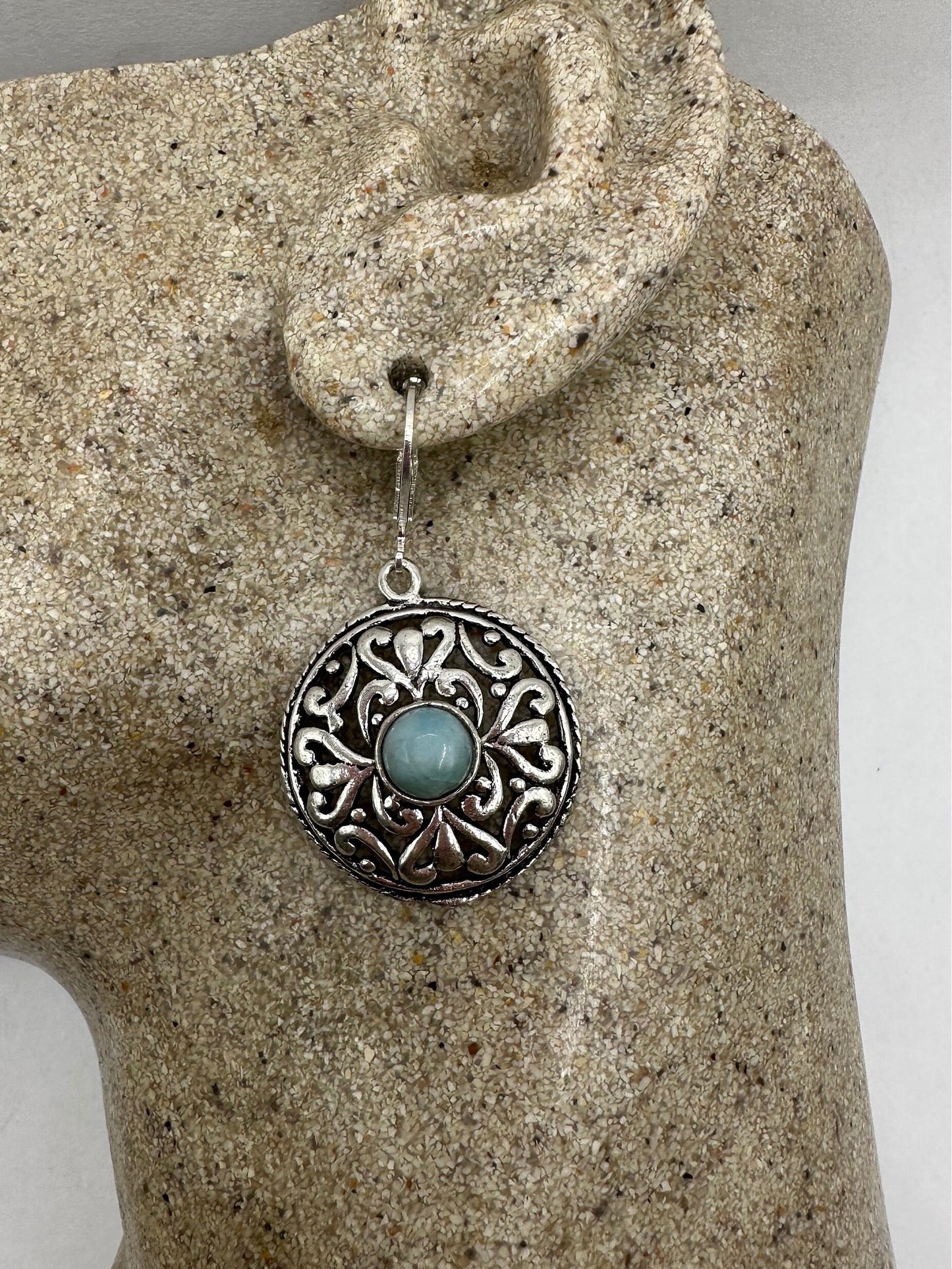 Vintage Sterling Silver Blue turquoise Larimar Earrings