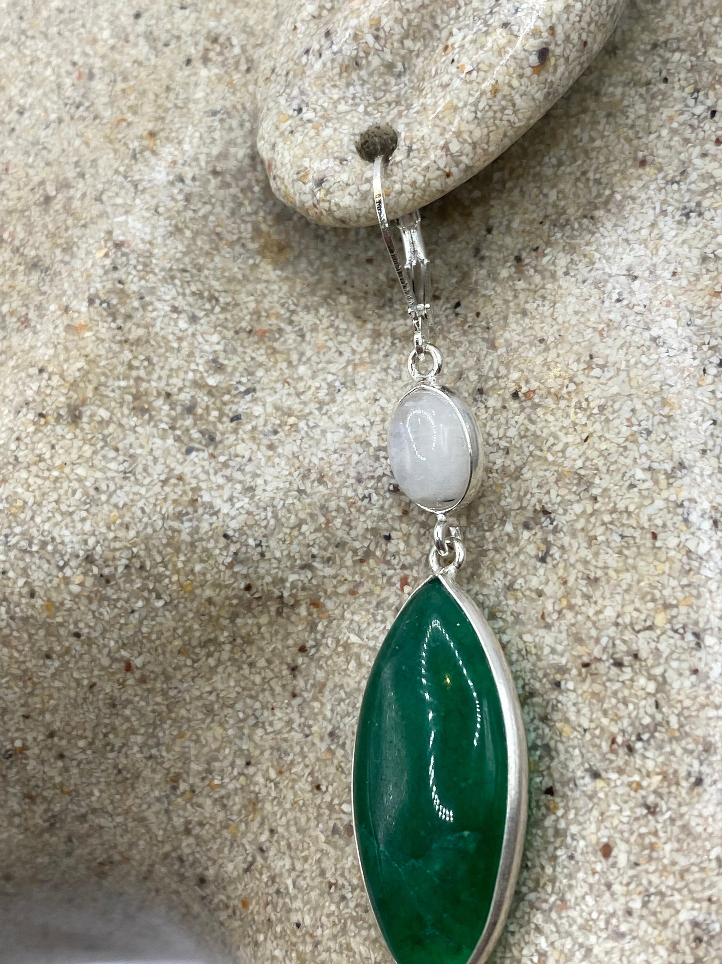 Vintage Genuine Raw Emerald Gemstone Filigree Sterling Silver Lever Back Dangle Earrings