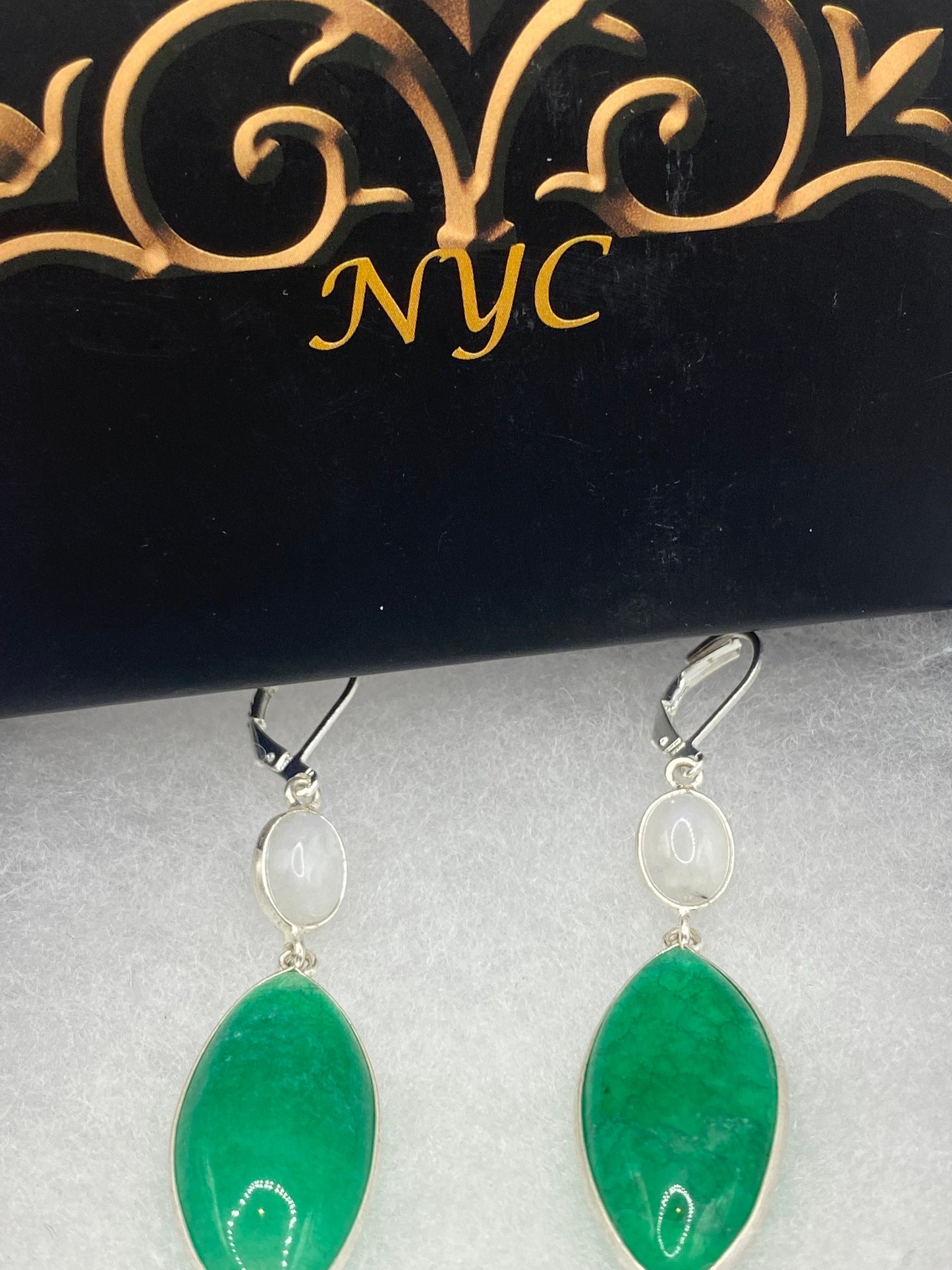 Vintage Genuine Raw Emerald Gemstone Filigree Sterling Silver Lever Back Dangle Earrings