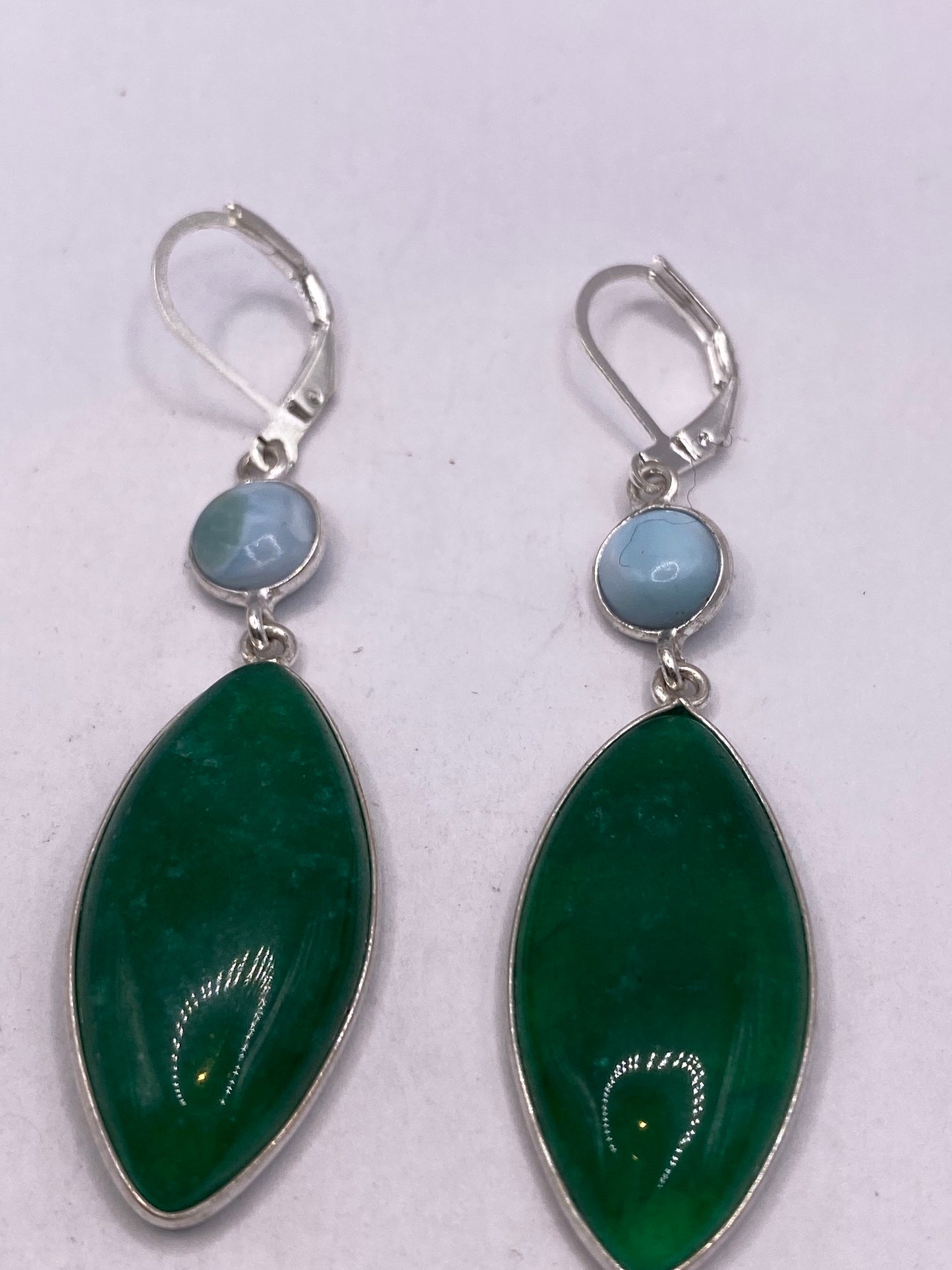 Vintage Genuine Raw Emerald Gemstone Filigree Sterling Silver Lever Back Dangle Earrings