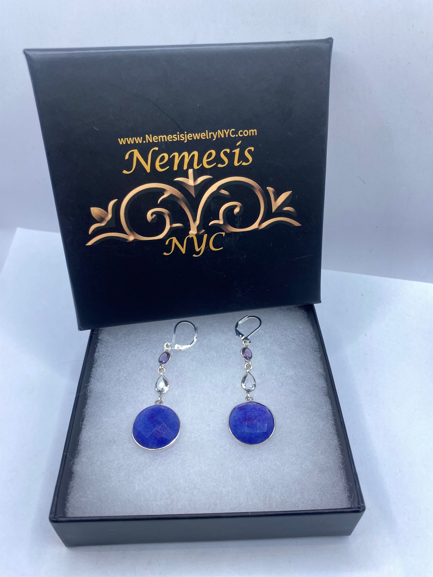 Vintage Blue Raw Sapphire Sterling Silver Lever Back Chandelier Earrings