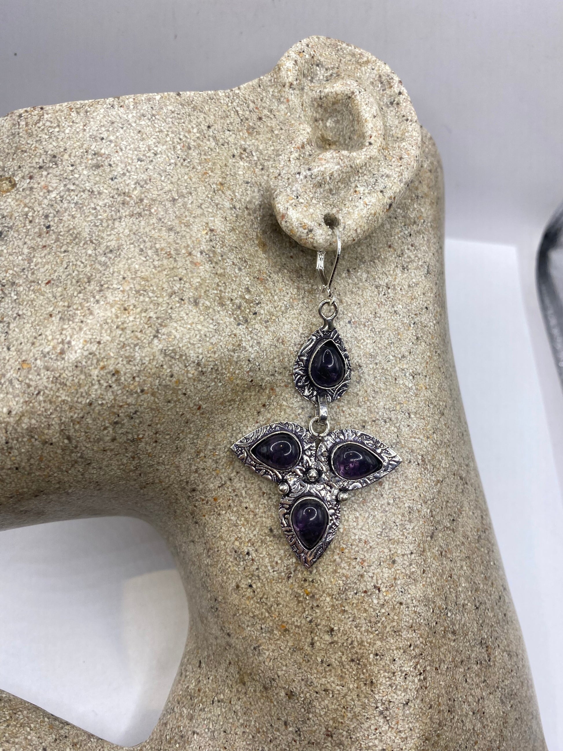 Vintage Blue Lapis Lazuli Iolite Earrings Silver Dangle