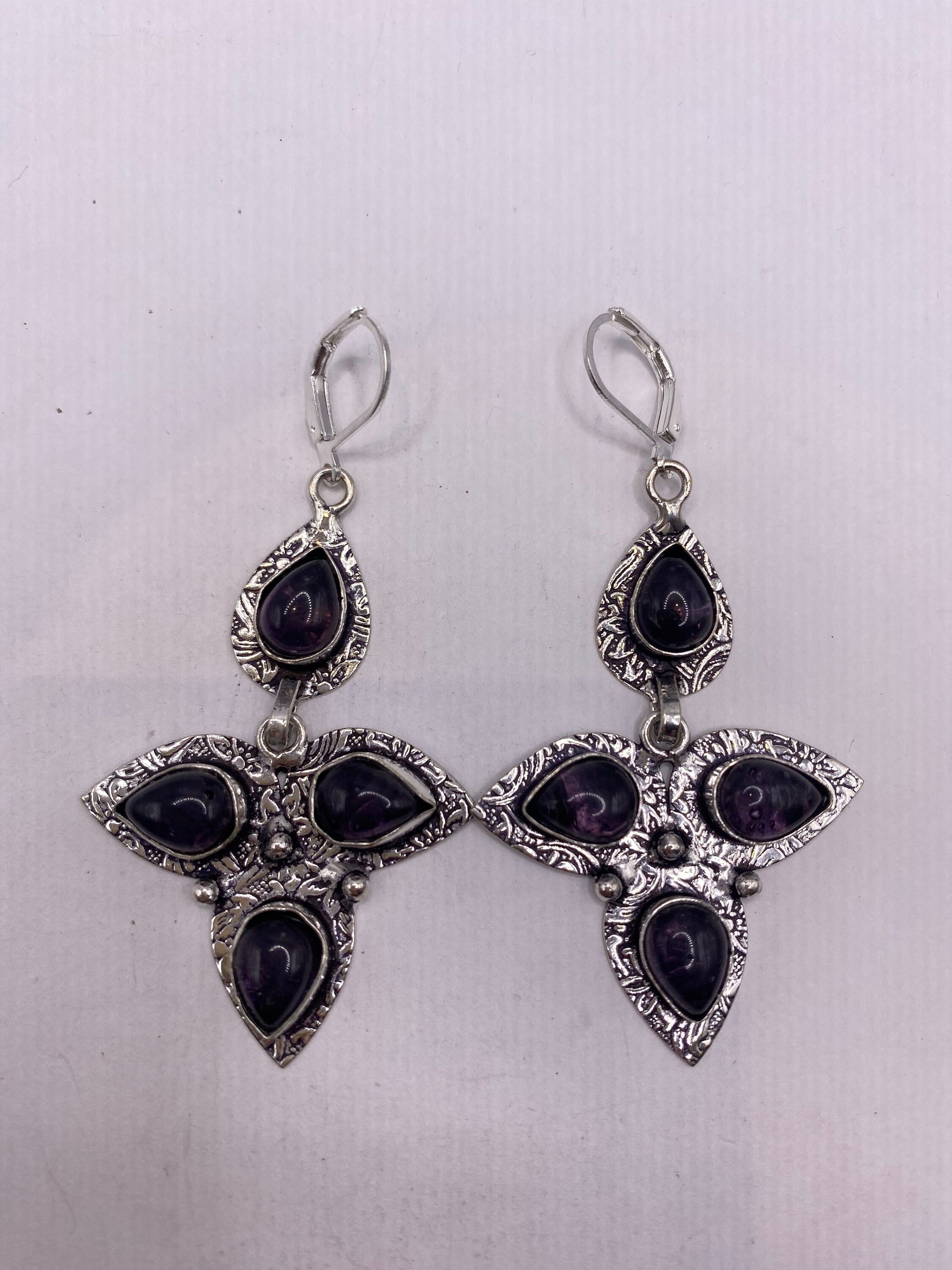 Vintage Blue Lapis Lazuli Iolite Earrings Silver Dangle