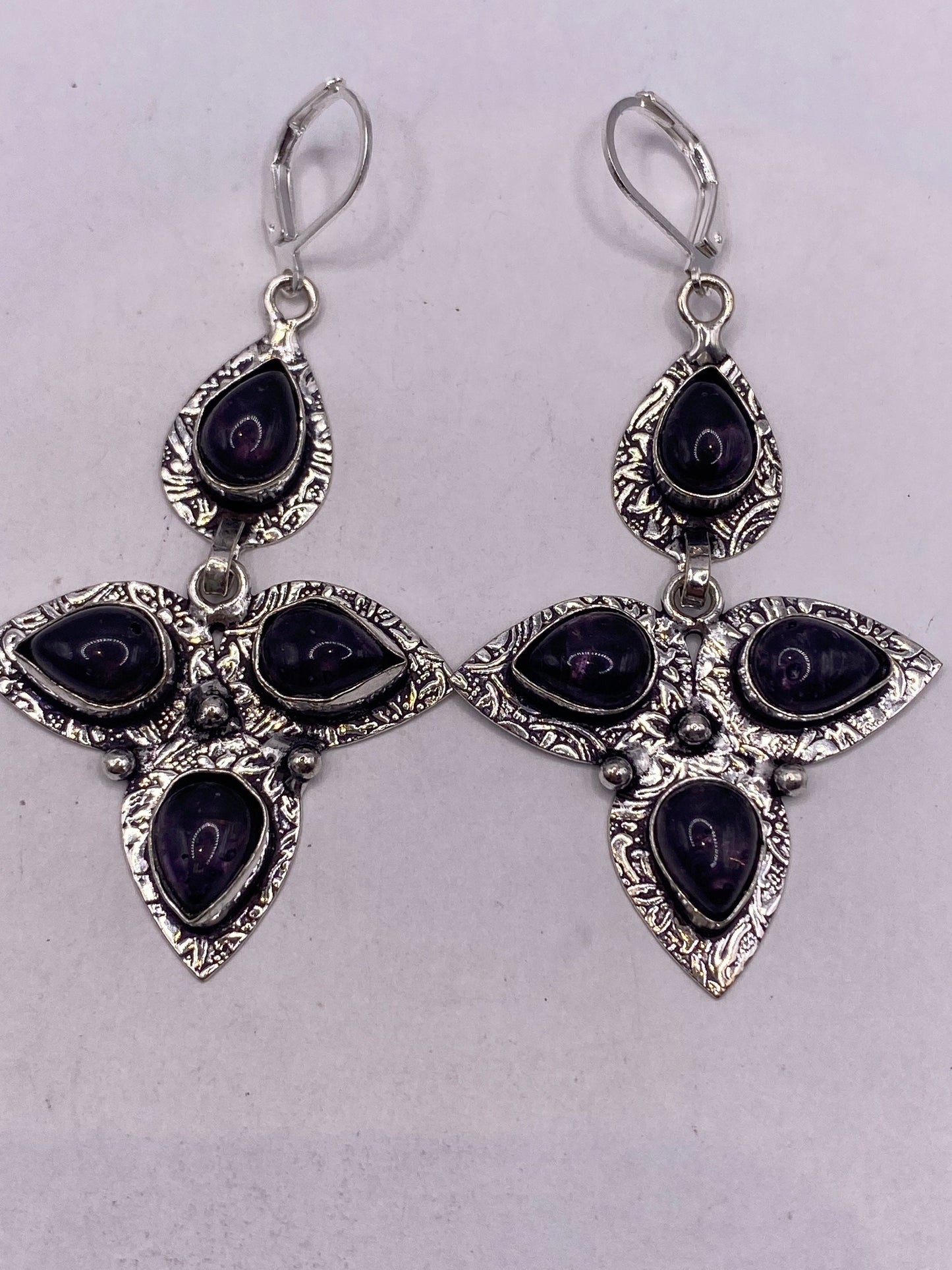 Vintage Blue Lapis Lazuli Iolite Earrings Silver Dangle