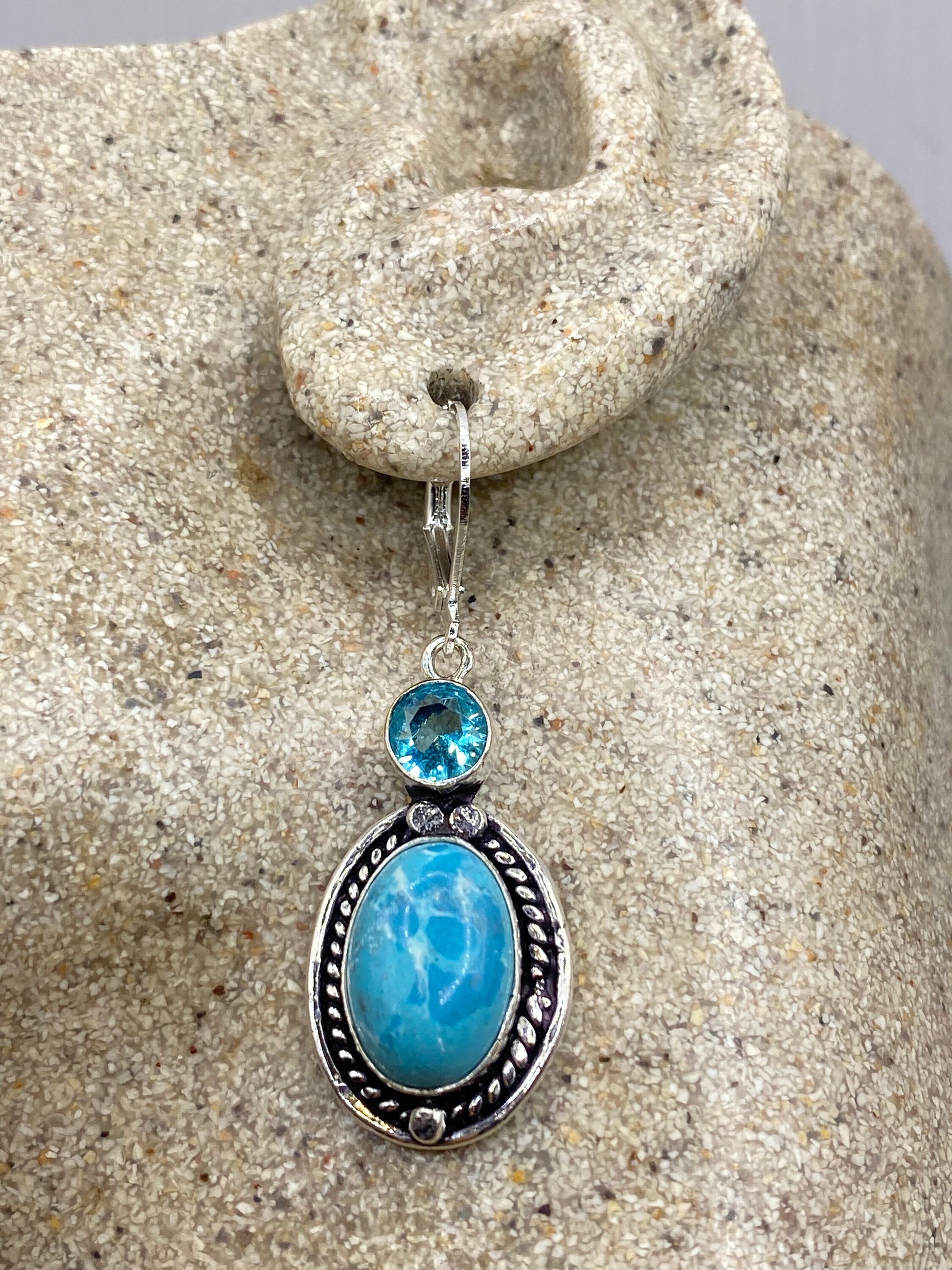 Vintage Sterling Silver Blue Turquoise Larimar Earrings