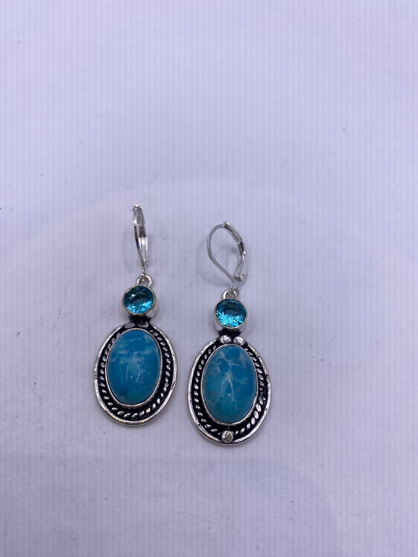 Vintage Sterling Silver Blue Turquoise Larimar Earrings