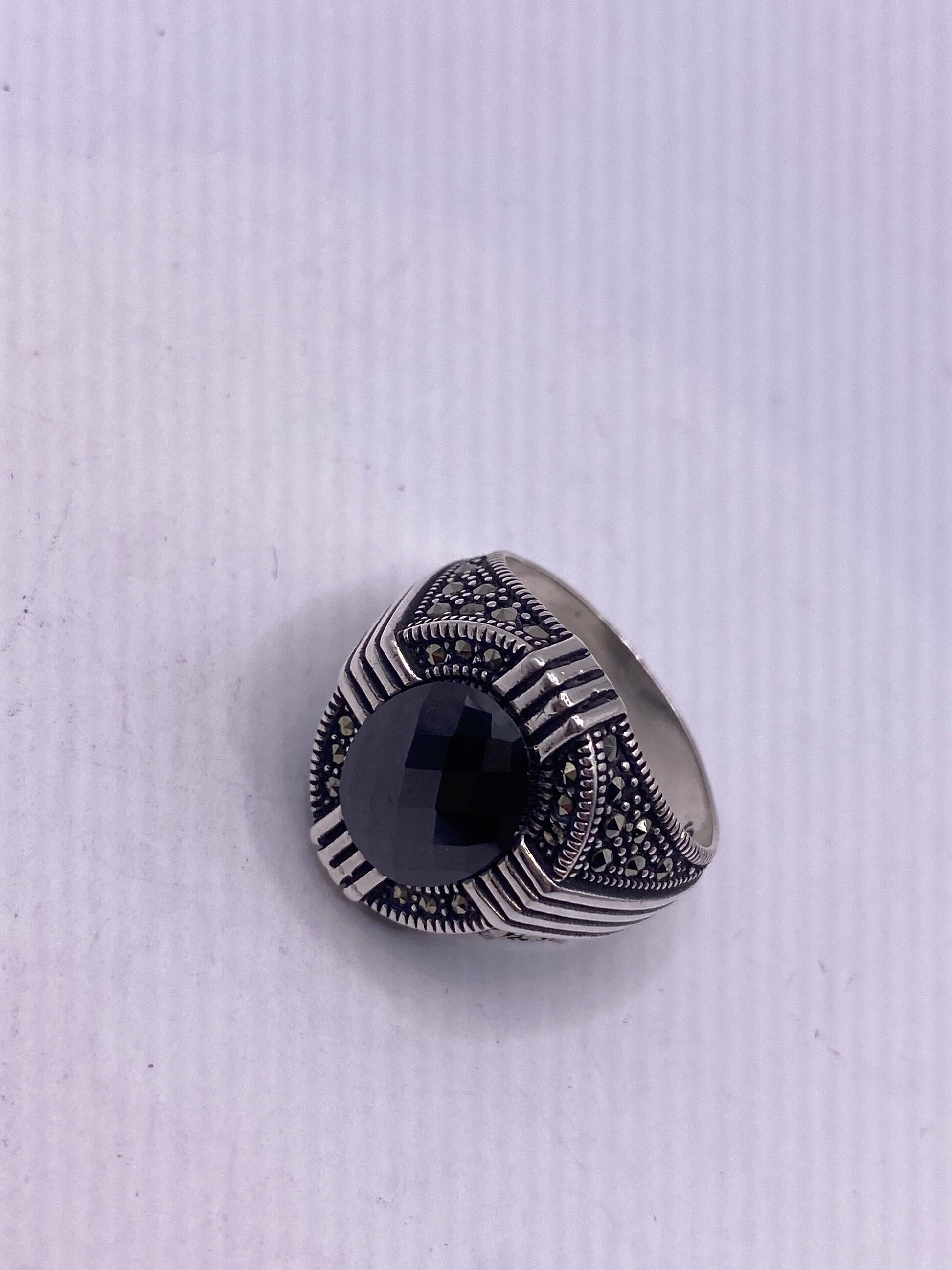 Vintage Hematite Mens Ring 925 Sterling Silver