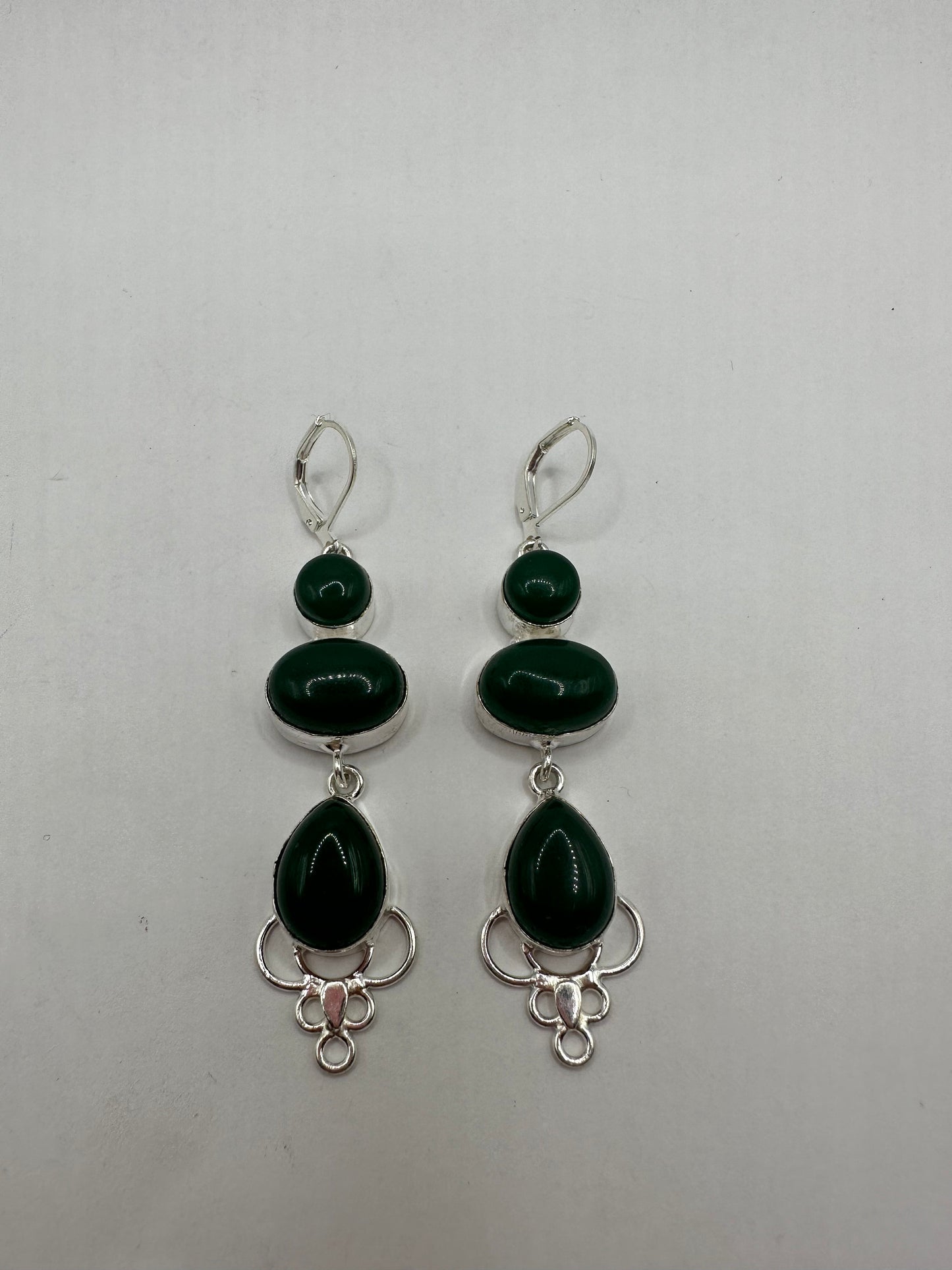 Vintage Green Crysoprase Silver Chandelier Earrings