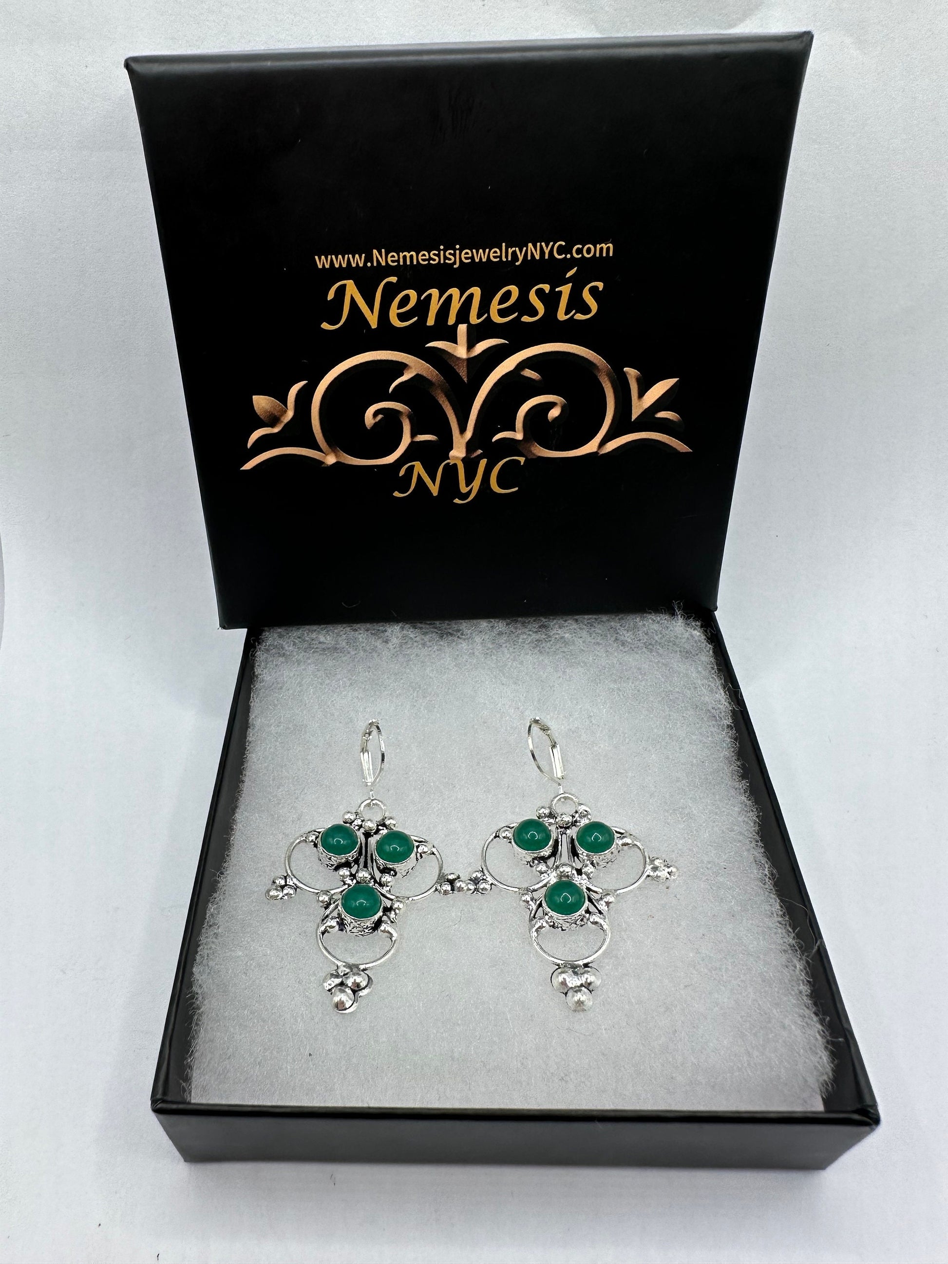 Vintage Green Crysoprase Silver Chandelier Earrings