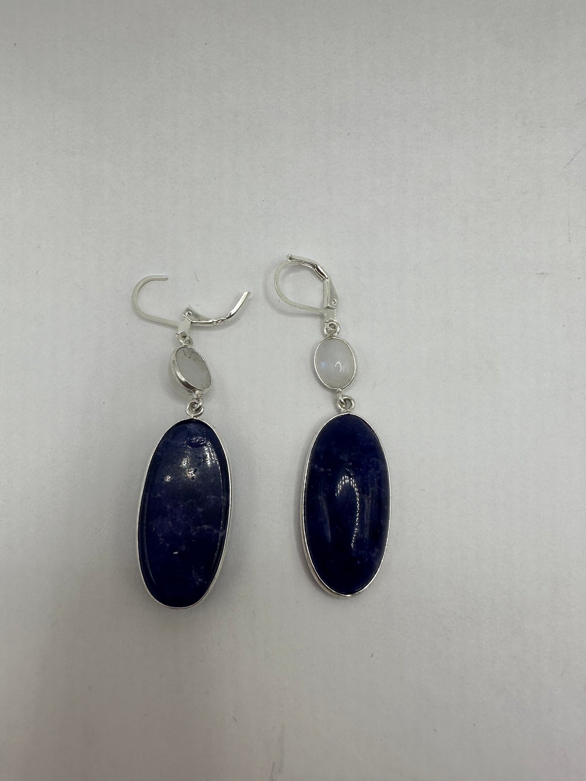 Vintage Blue Lapis Lazuli Earrings Silver Dangle