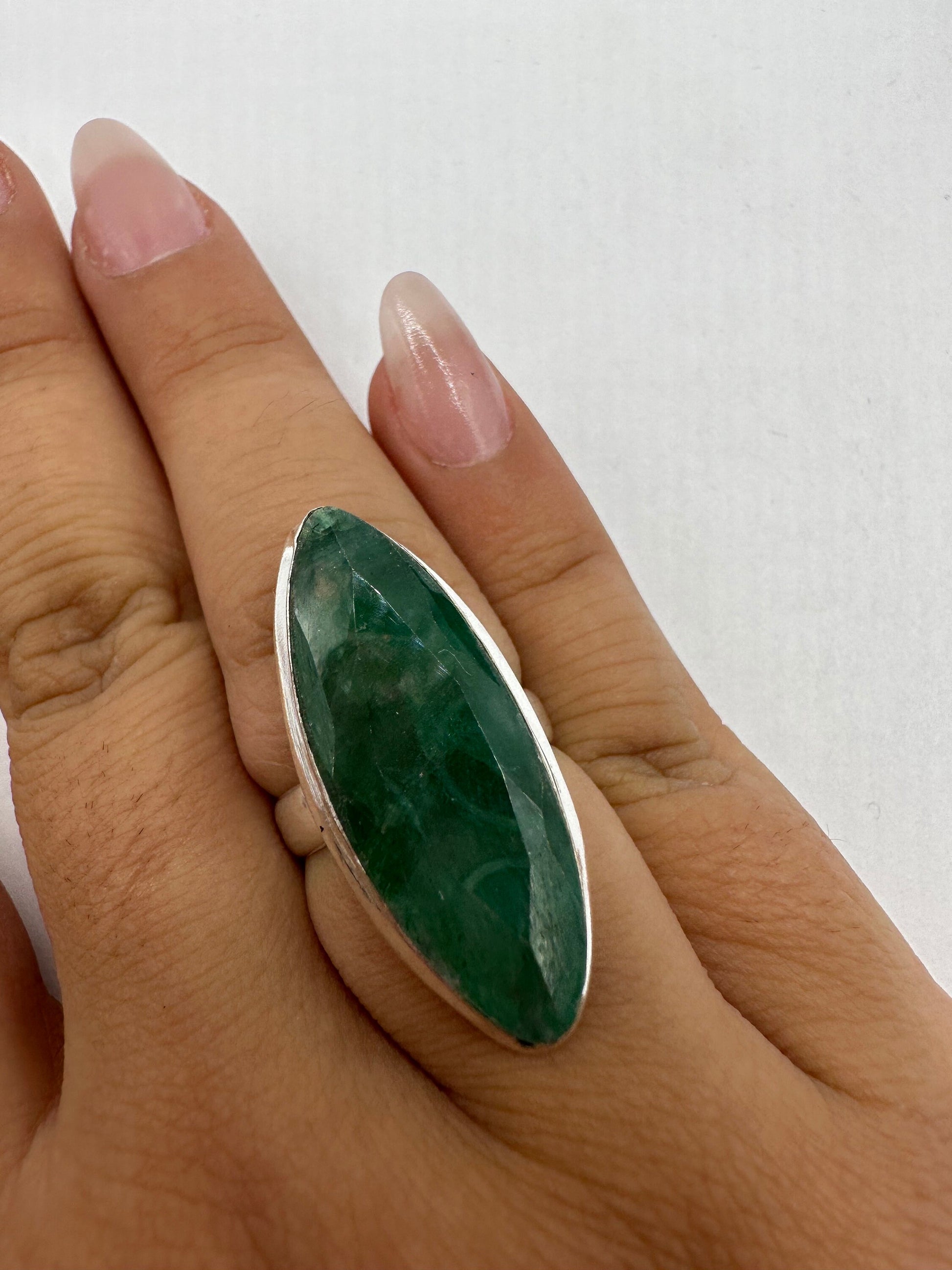 Vintage Green Raw Emerald Silver Bronze Statement Boho Ring