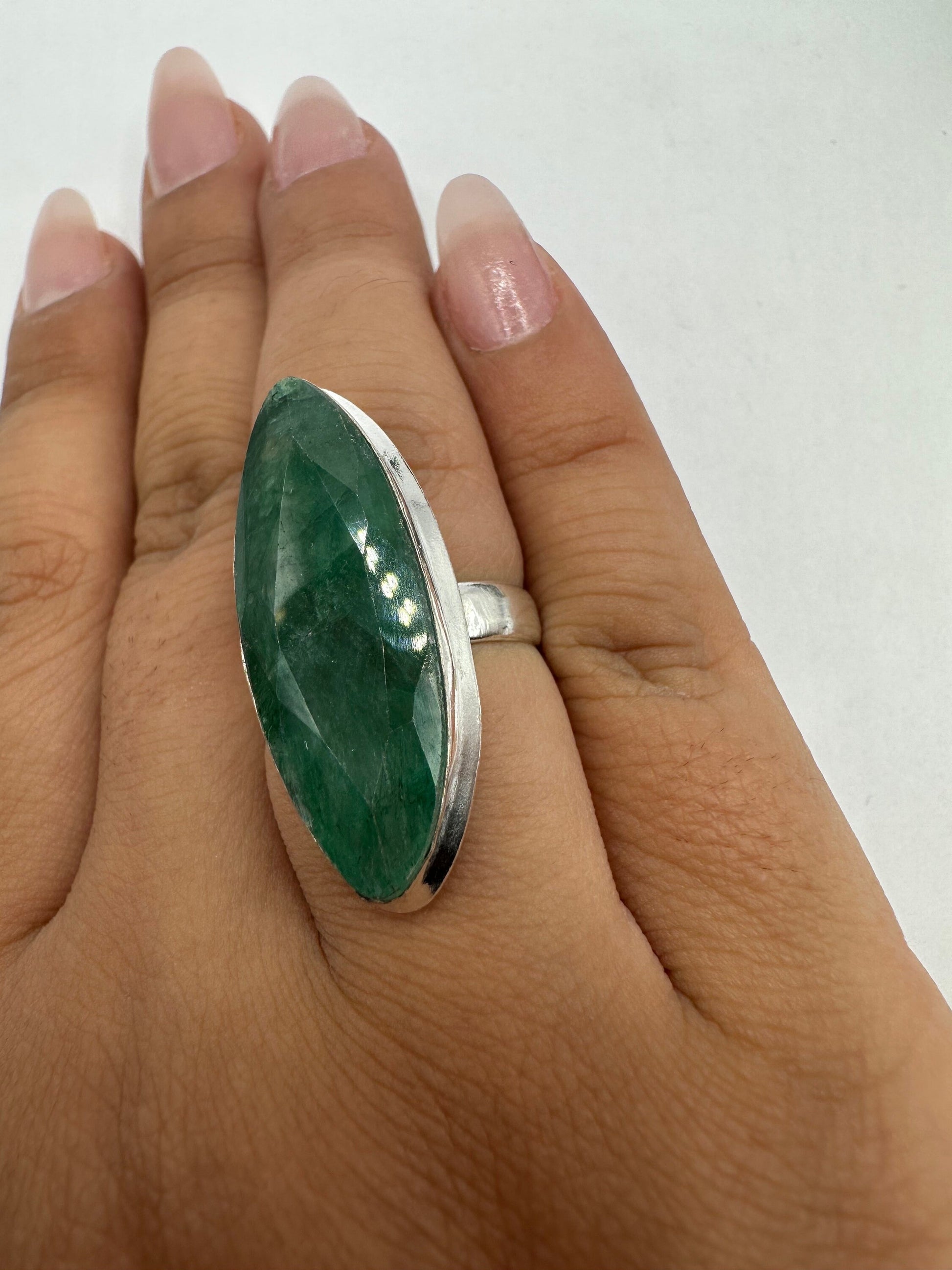 Vintage Green Raw Emerald Silver Bronze Statement Boho Ring