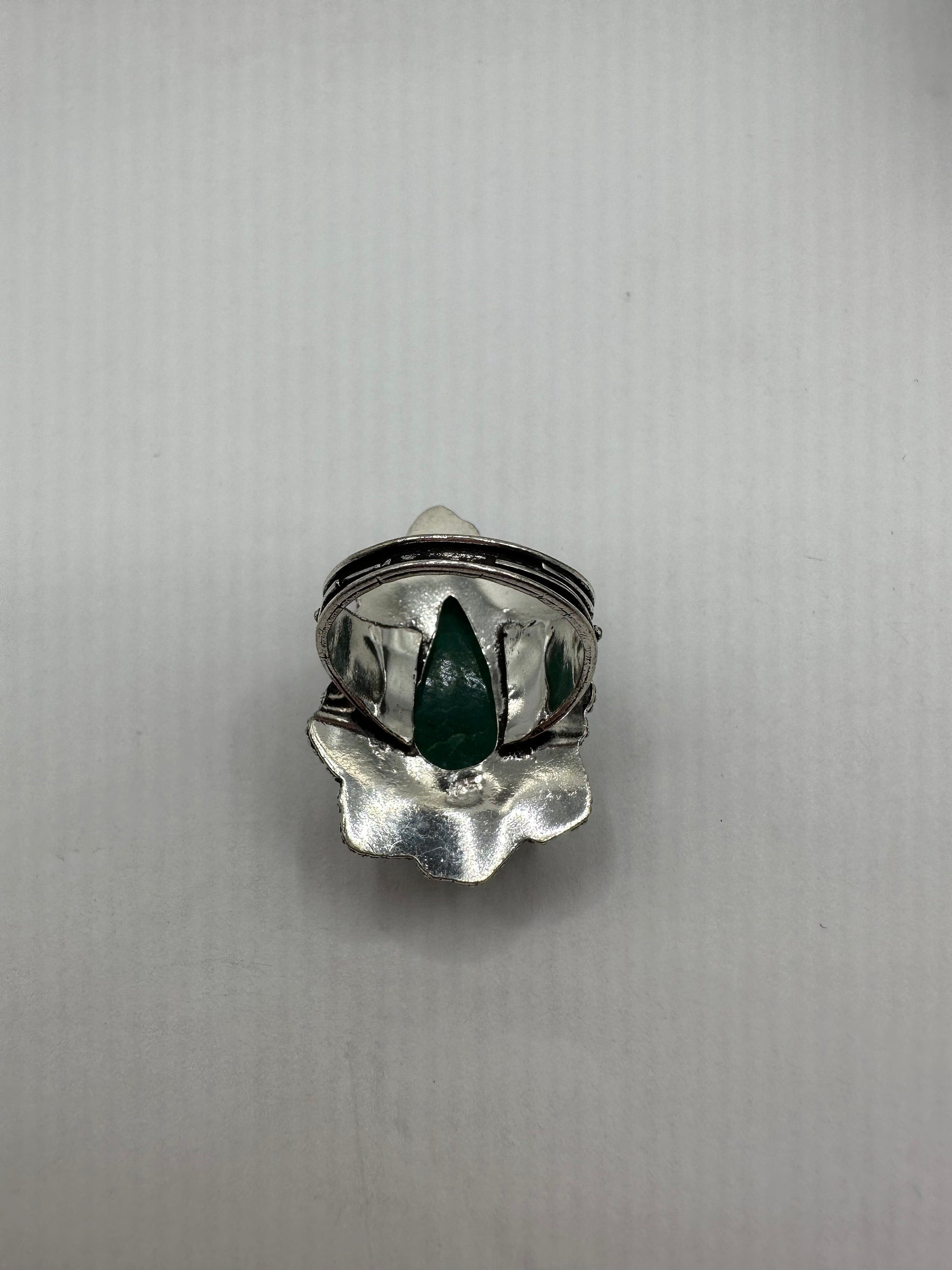 Vintage Green Raw Emerald Silver Bronze Statement Boho Ring