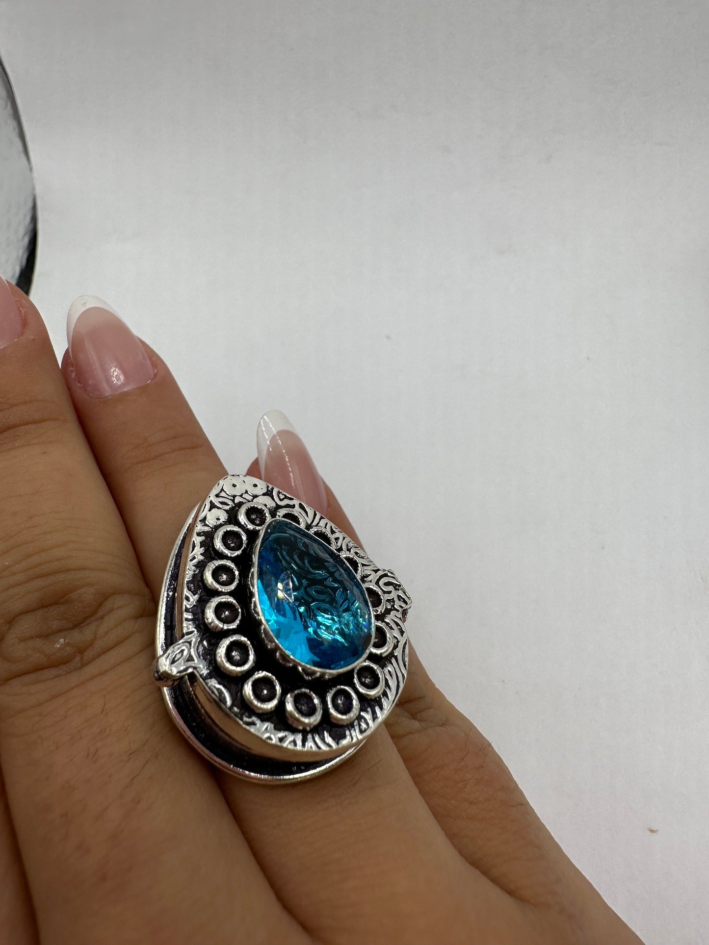 Vintage White Bronze Poison Pillbox Ring