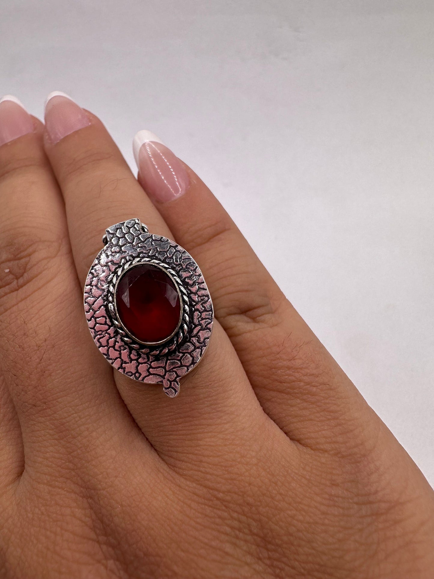 Vintage White Bronze Poison Pillbox Ring