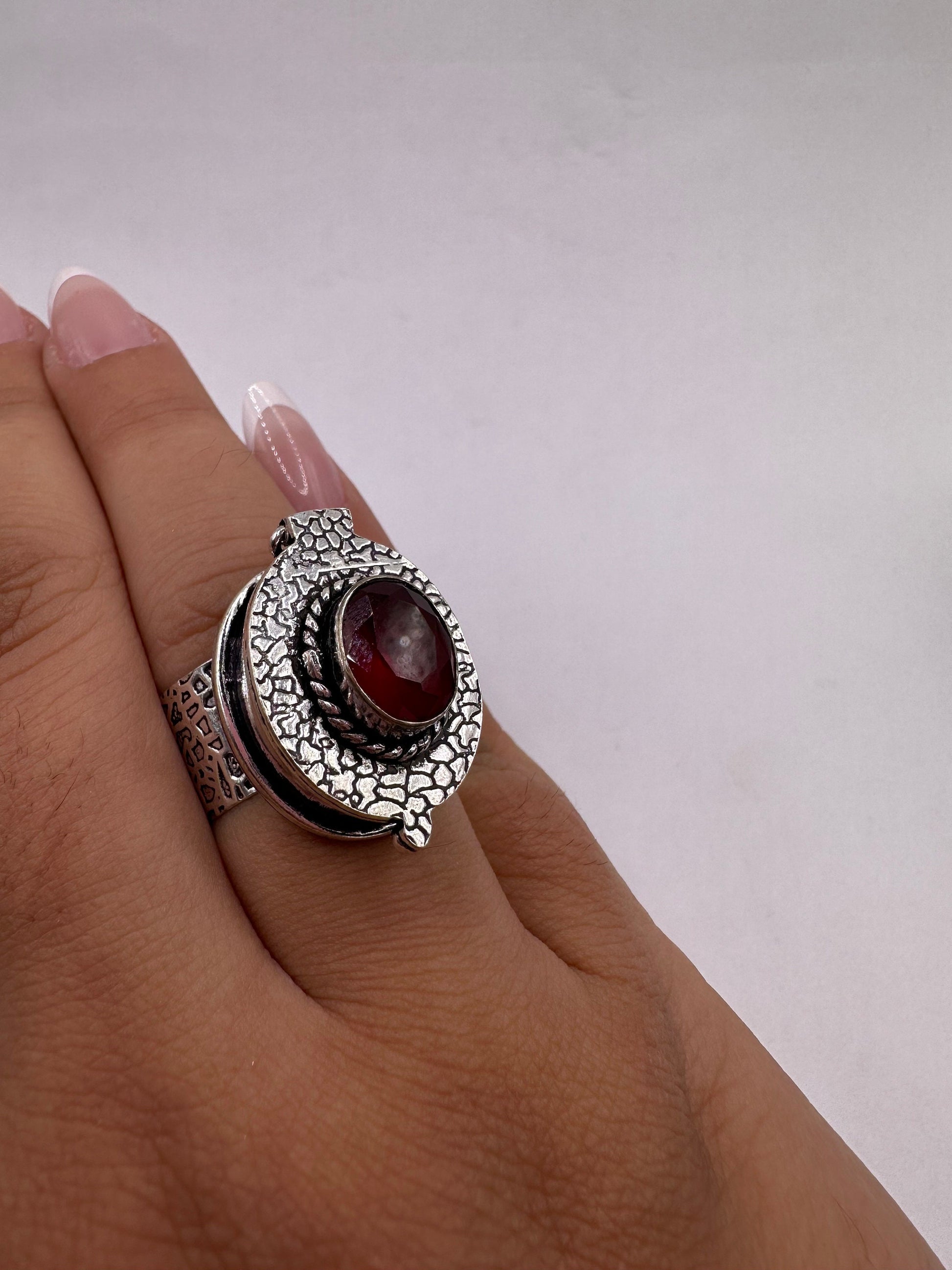 Vintage White Bronze Poison Pillbox Ring