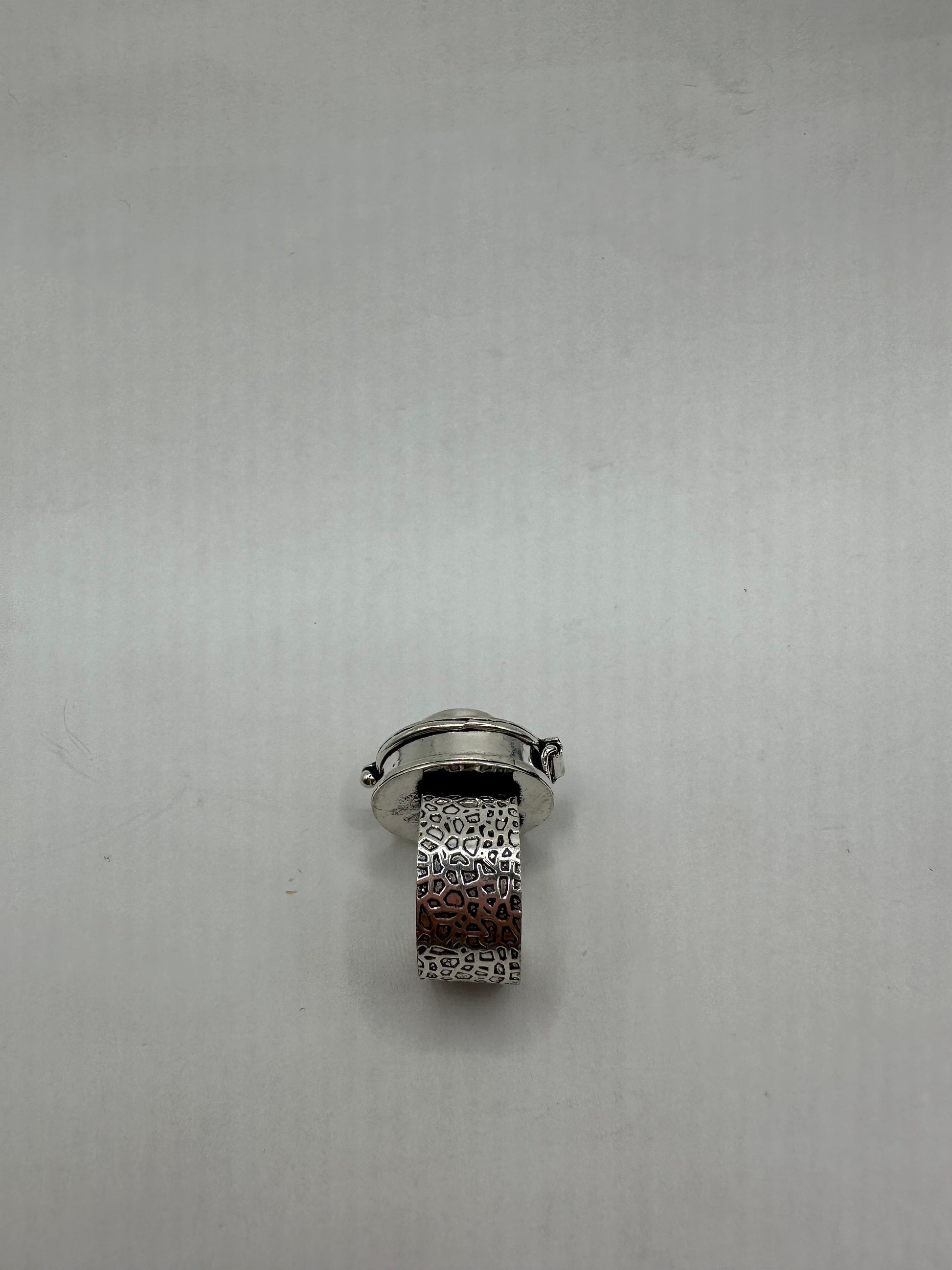 Vintage White Bronze Poison Pillbox Ring