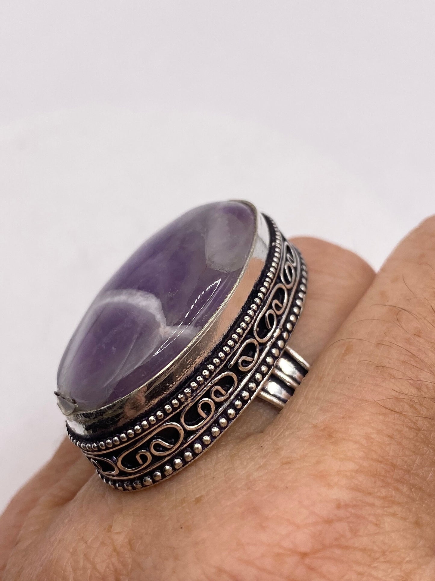 Vintage Genuine Purple Amethyst Boho Cocktail Statement Ring