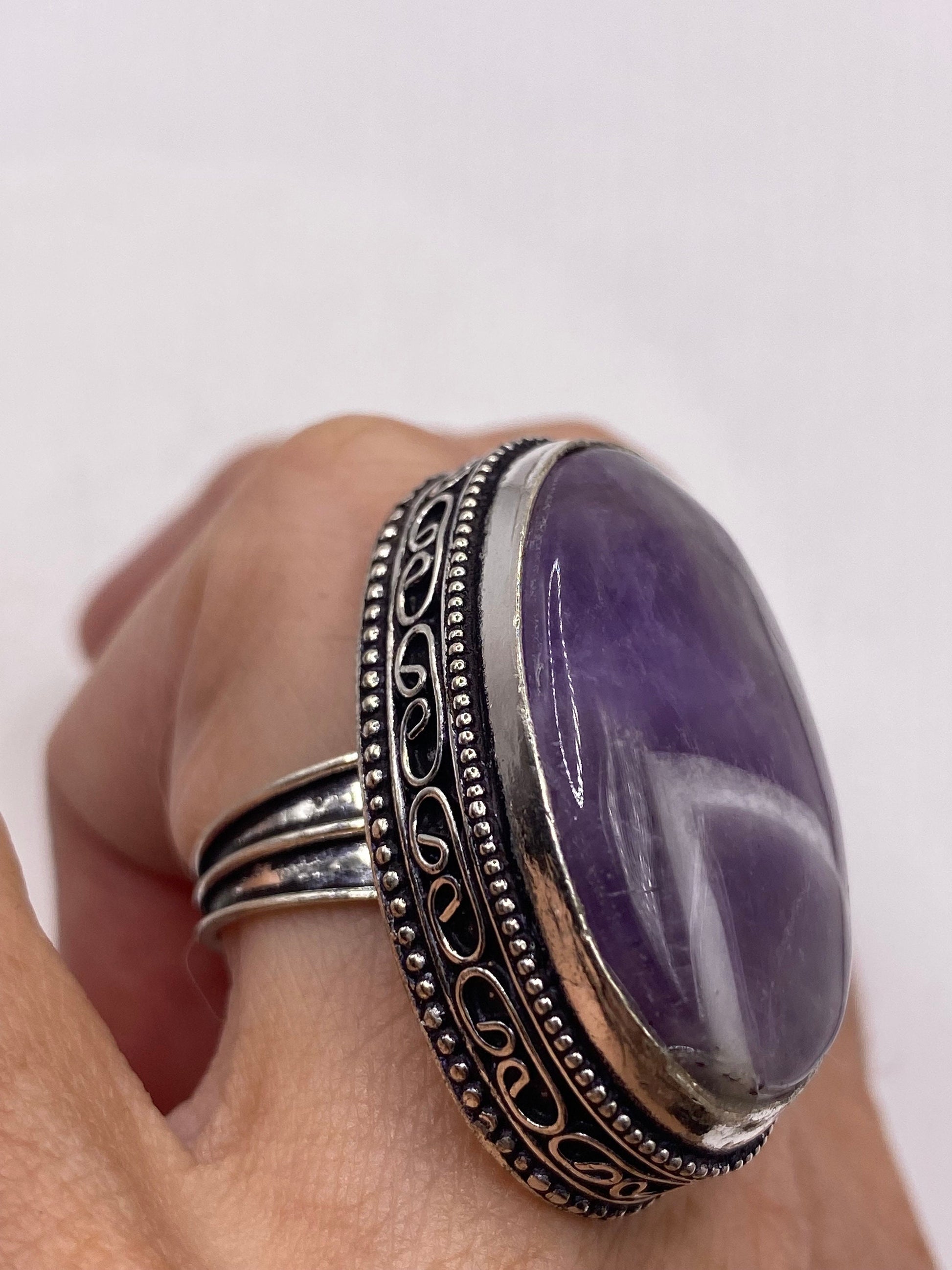 Vintage Genuine Purple Amethyst Boho Cocktail Statement Ring