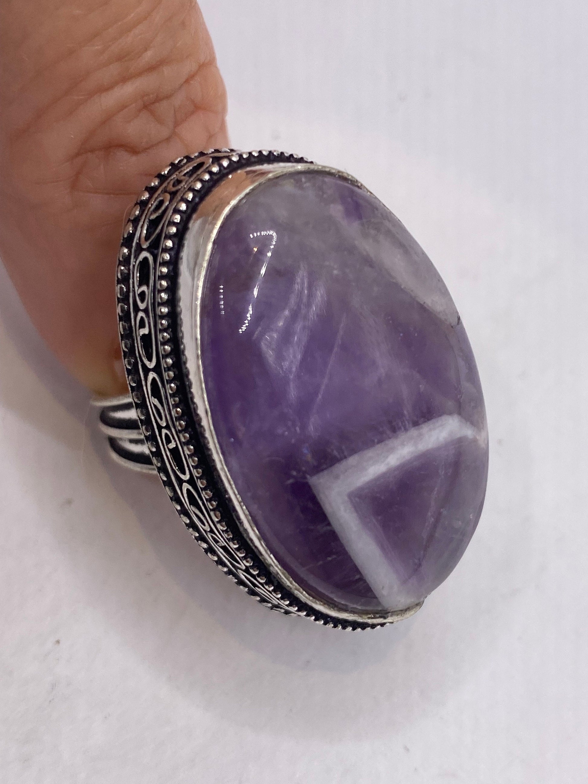 Vintage Genuine Purple Amethyst Boho Cocktail Statement Ring