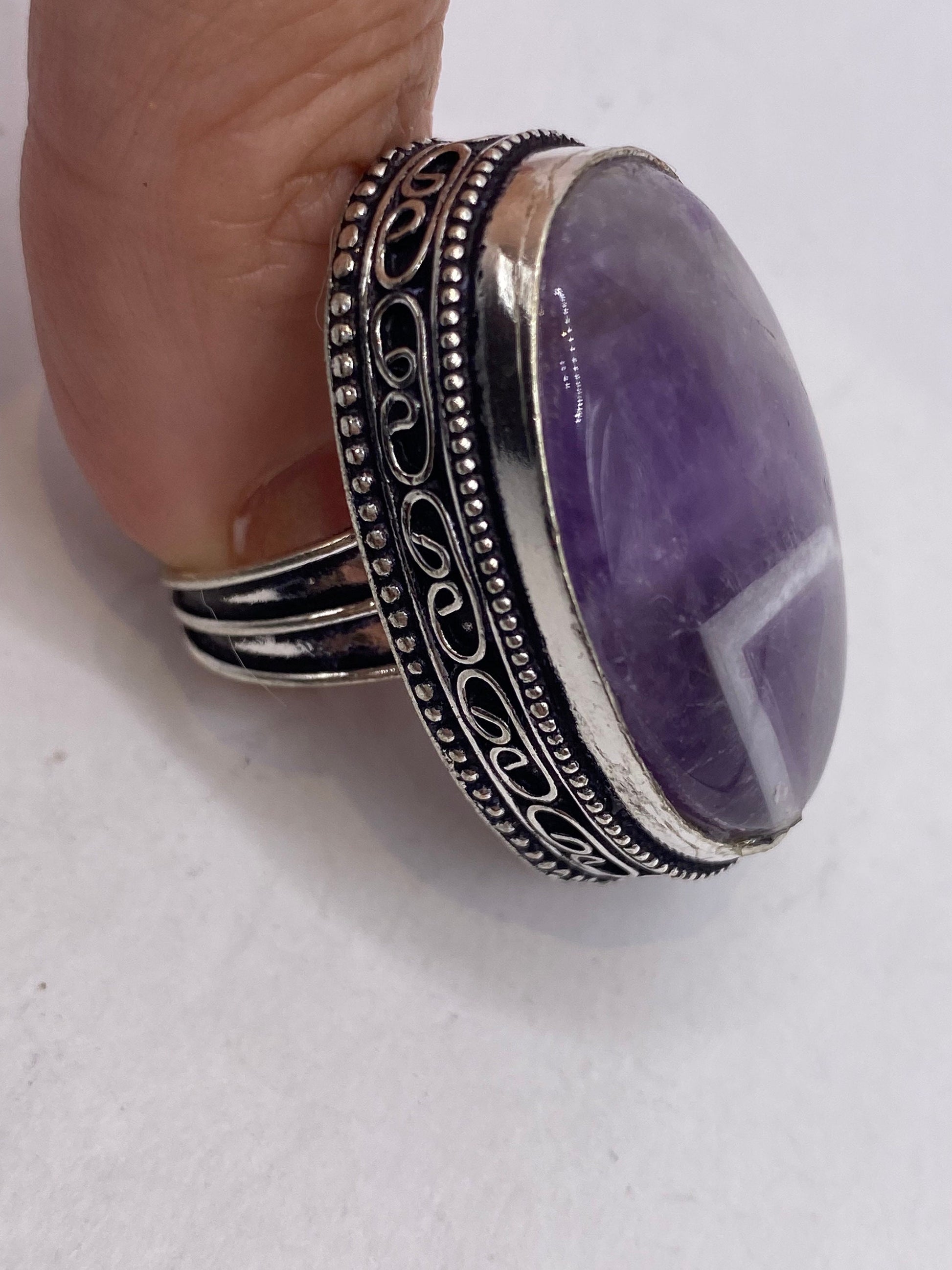Vintage Genuine Purple Amethyst Boho Cocktail Statement Ring